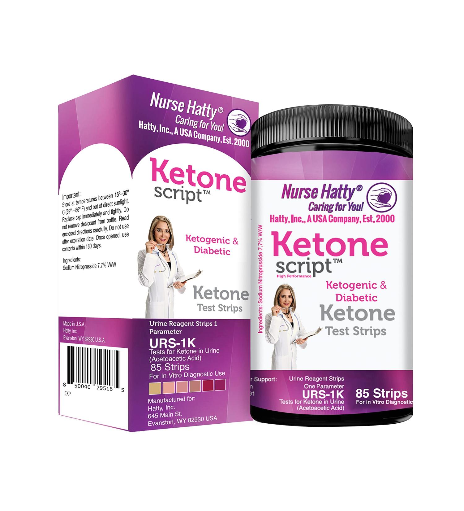 Nurse Hatty 85ct. Ketogenic & Diabetic Urinalysis Test Strips, and Standard for Adkins & Low-carb Diets - Reg. Length Strips.