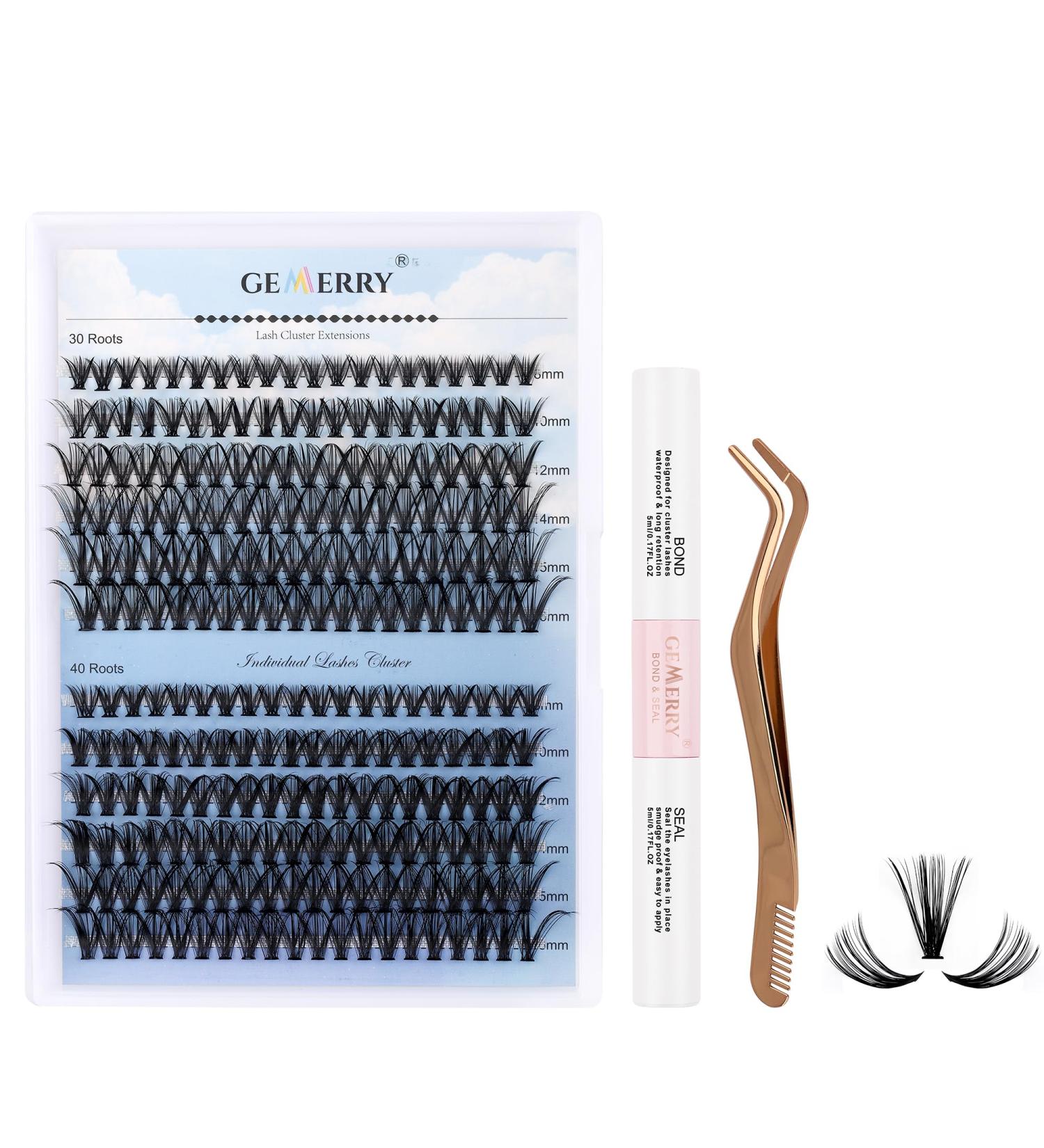 DIY Cluster Eyelash Extensions Kit | 240Pcs D Crul 8-16mm Individual Lashes with Bond & Seal | Wide Stem Soft | GEMERRY Lashes | 30D+40D-0.07D - Buy Online on GoSupps.com