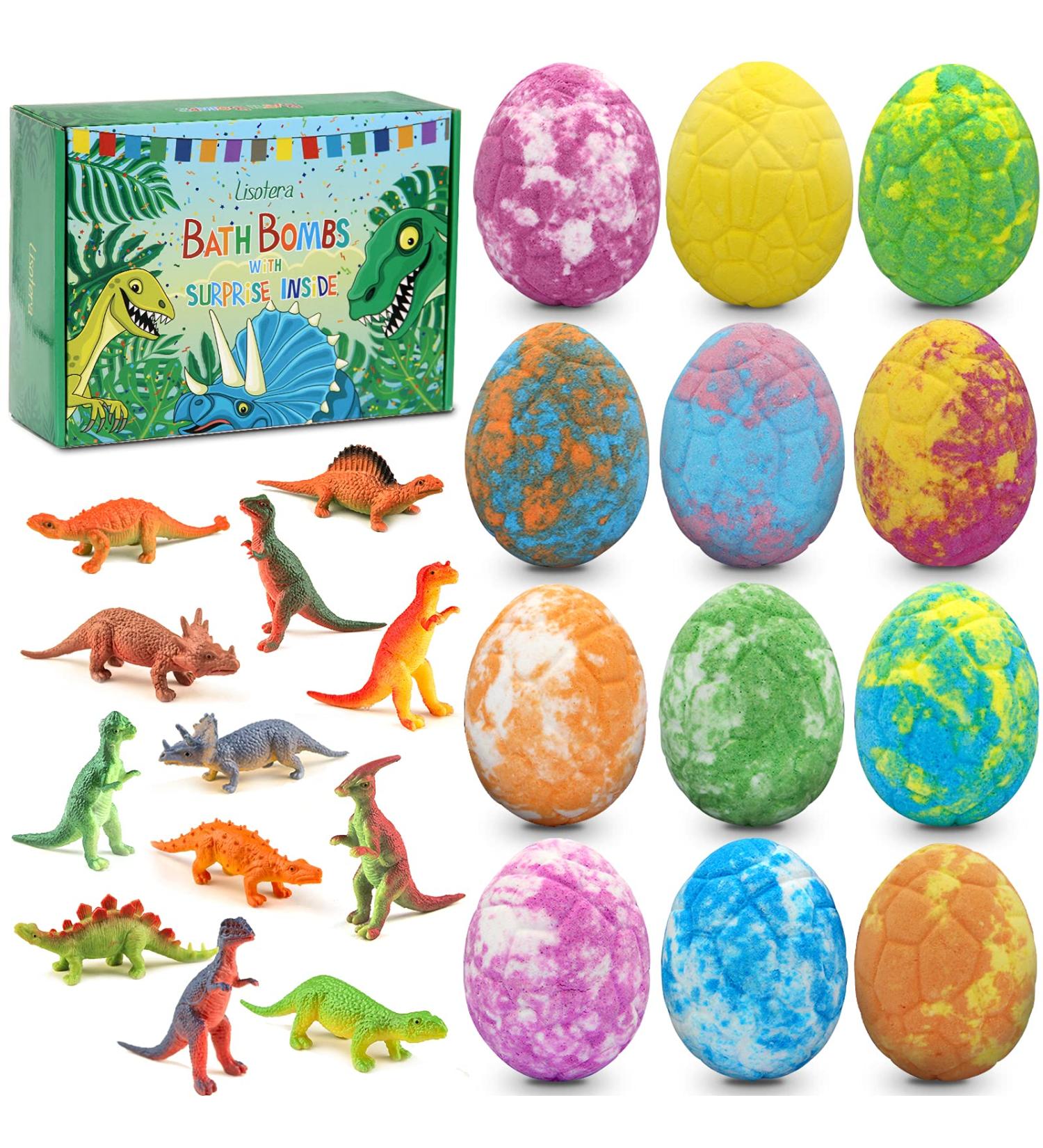 Bath Bombs for Kids - 12pc Bulk Dinosaur Egg Fizzies with Toys Inside | Gentle & Safe for Boys and Girls | Birthday, Easter, Christmas Gift - Buy Online on GoSupps.com