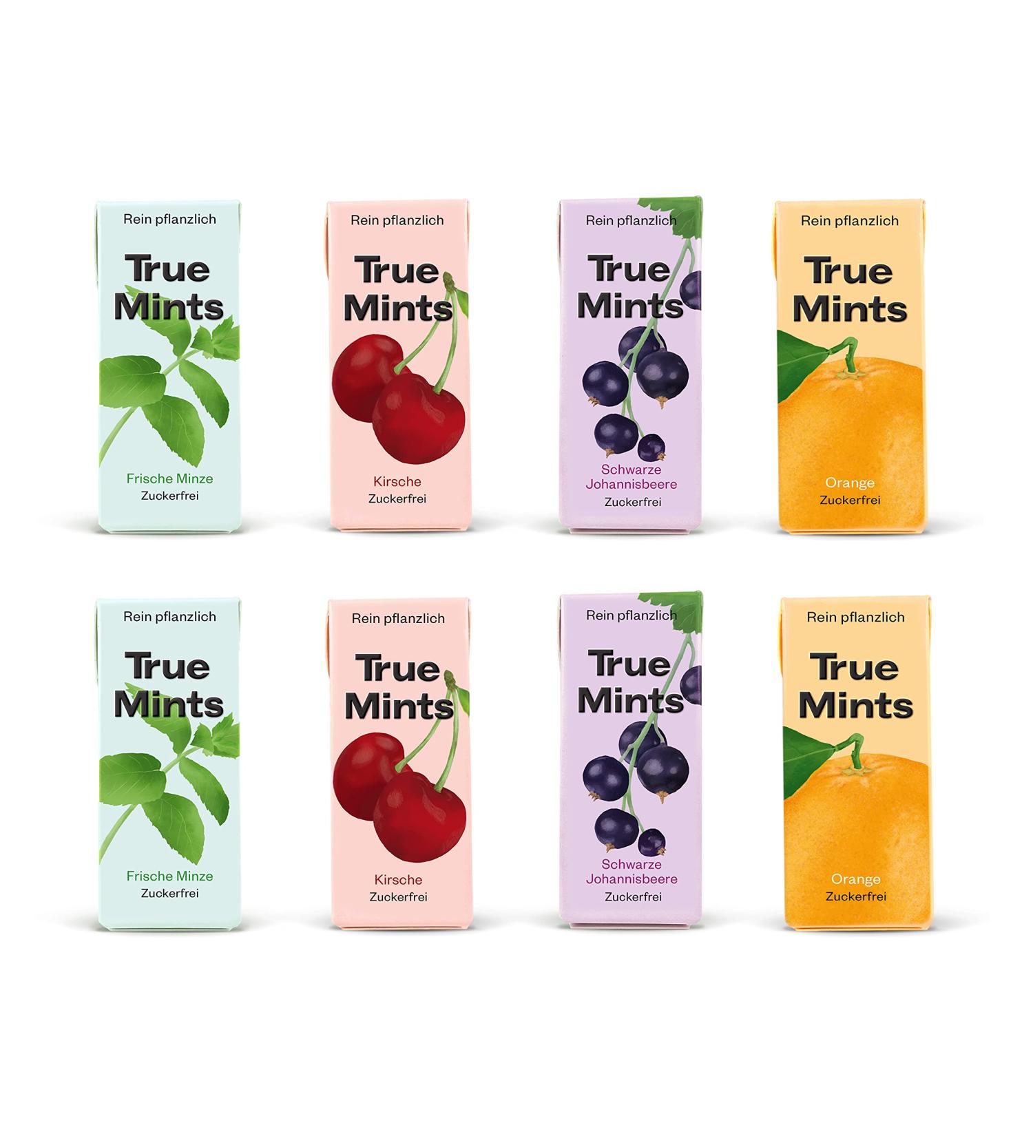 True Mints 8 Set - Sugar-Free Pastilles | 2x Fresh Mint Black Johsanberry Cherry Orange | Vegan & International Shipping Available - Buy Online on GoSupps.com