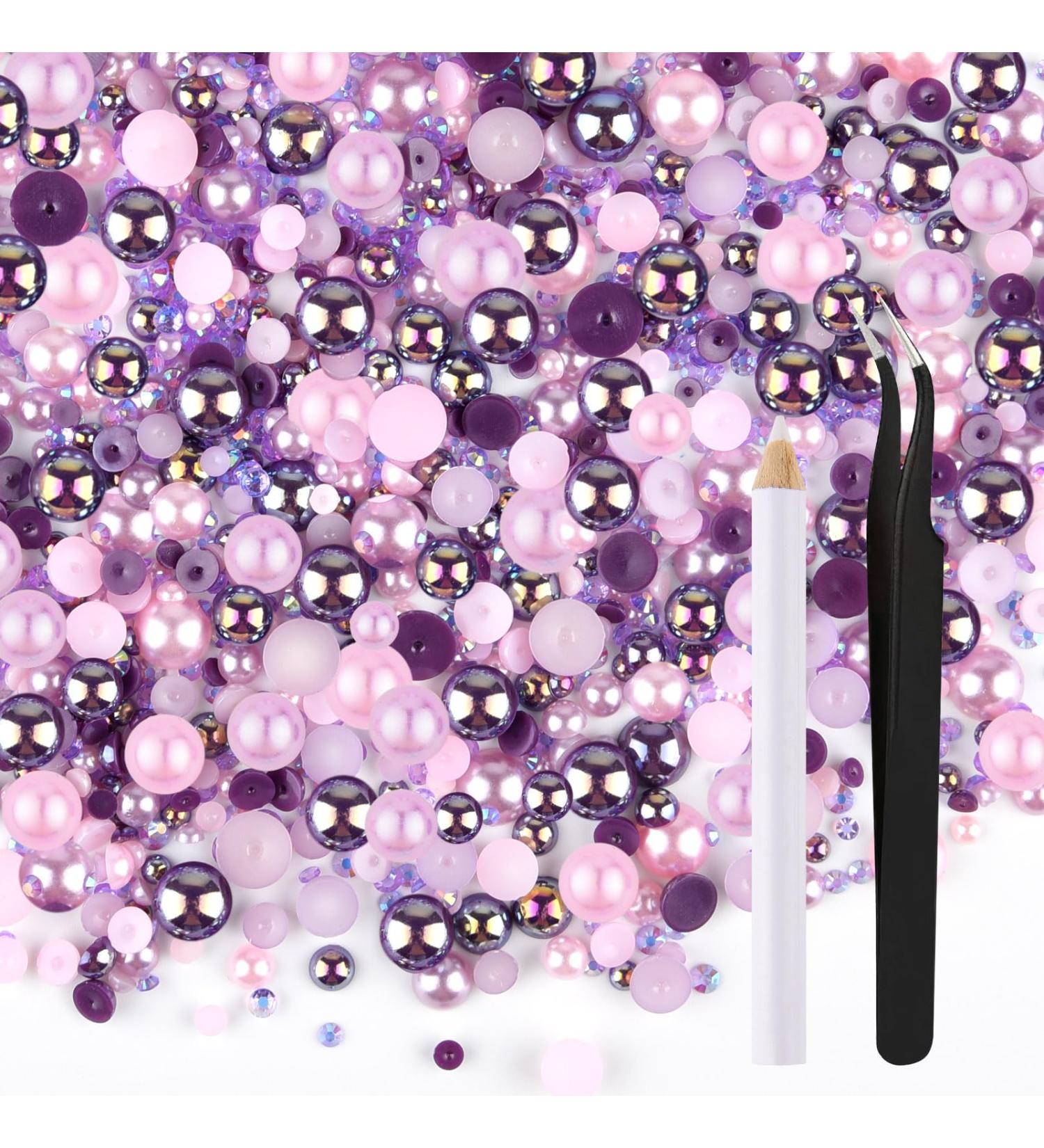 Astaron 50g Mixed Street Stones & Half Pearls for Crafting - Purple-Pink Rhinestones 3-10mm for Nails Shoes & More - Buy Online on GoSupps.com