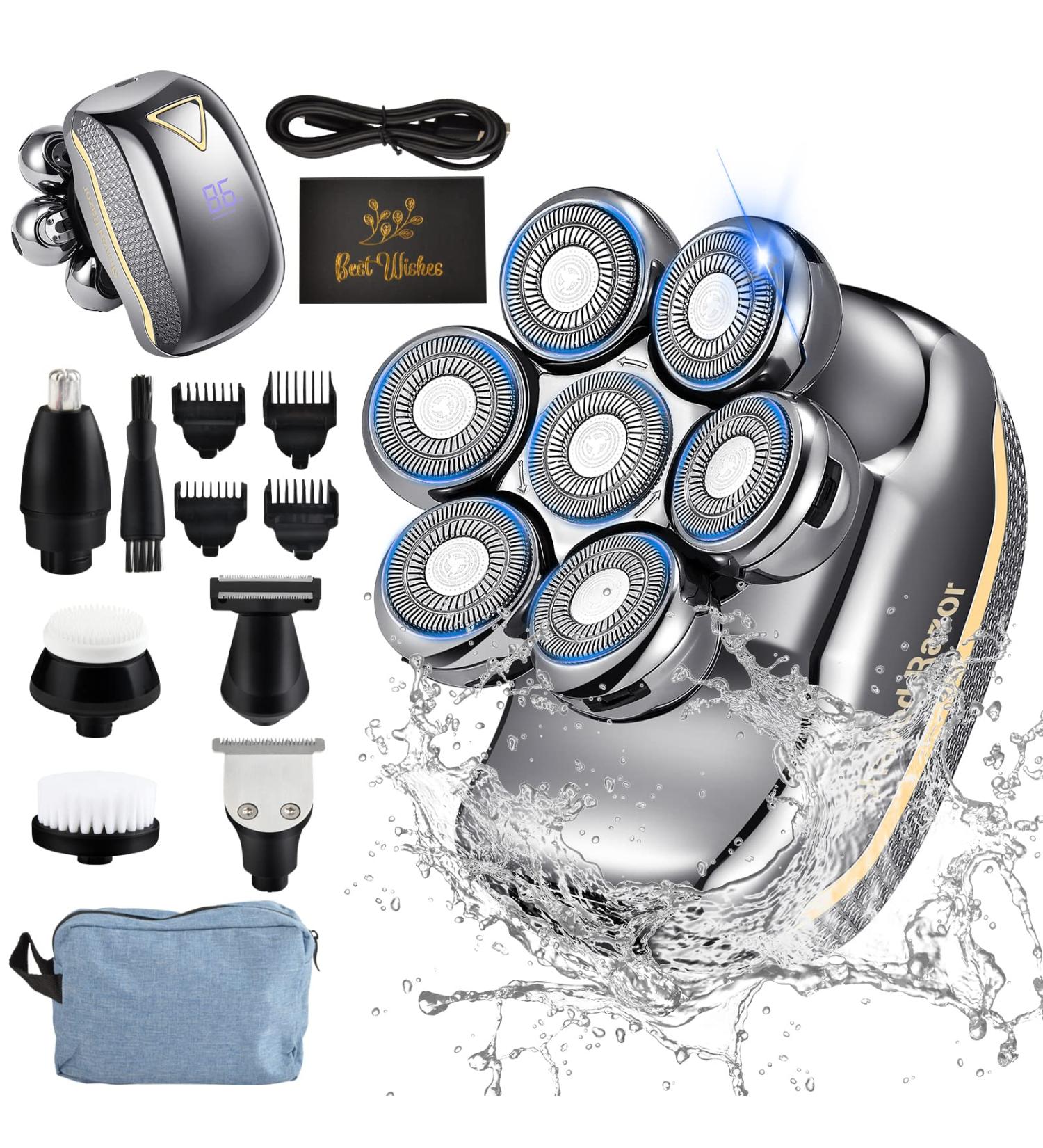 Head Shavers for Bald Men | Kisrioa 7D Waterproof Electric Razor | 6-in-1 Mens Grooming Kit with LED Display & Toiletry Bag - Buy Online on GoSupps.com