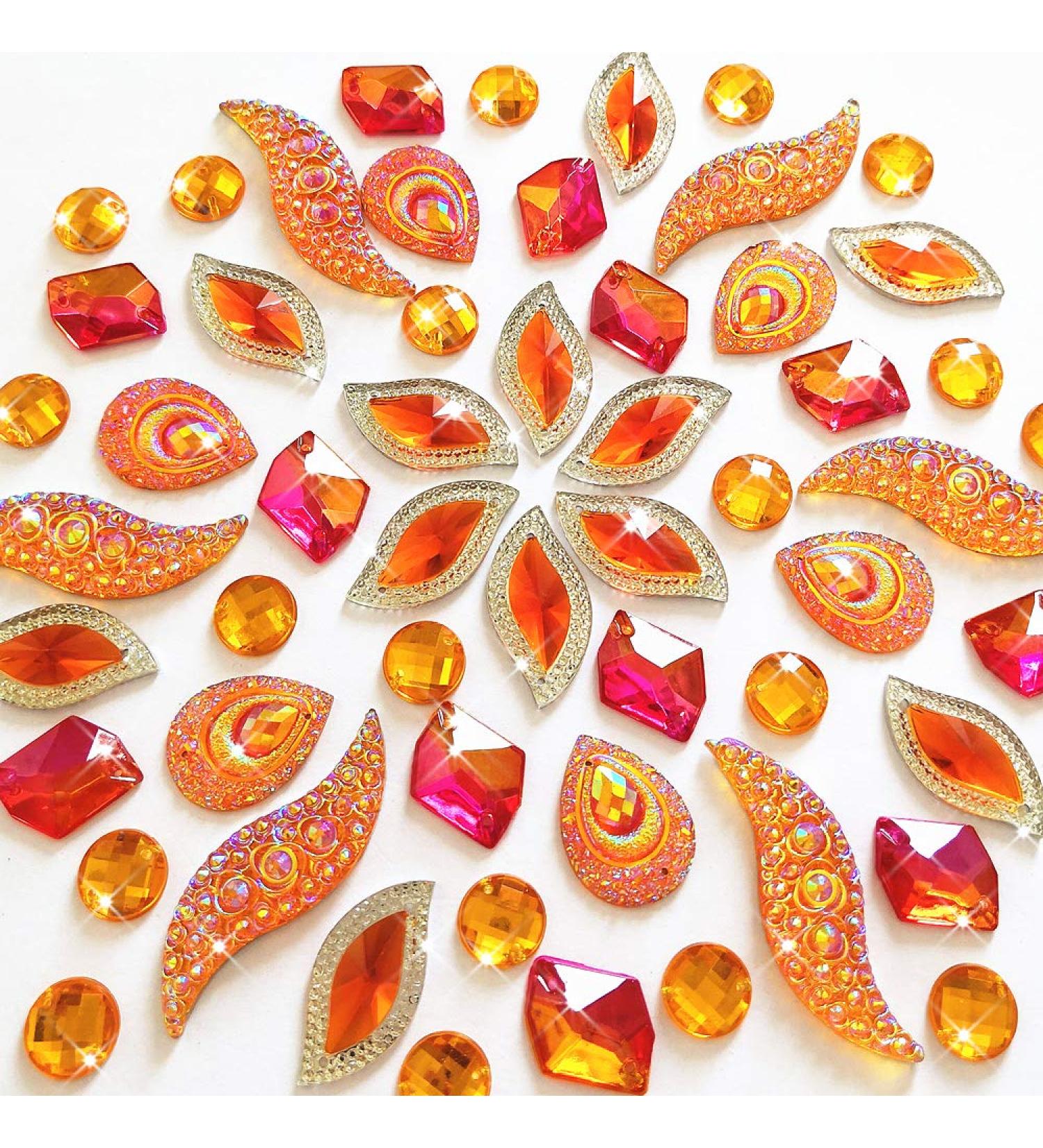 50PCS Mirror AB Gems Sew On Rhinestones, Orange 1 - Sparkling Rhinestones for Clothing and Crafts - Buy Online on GoSupps.com