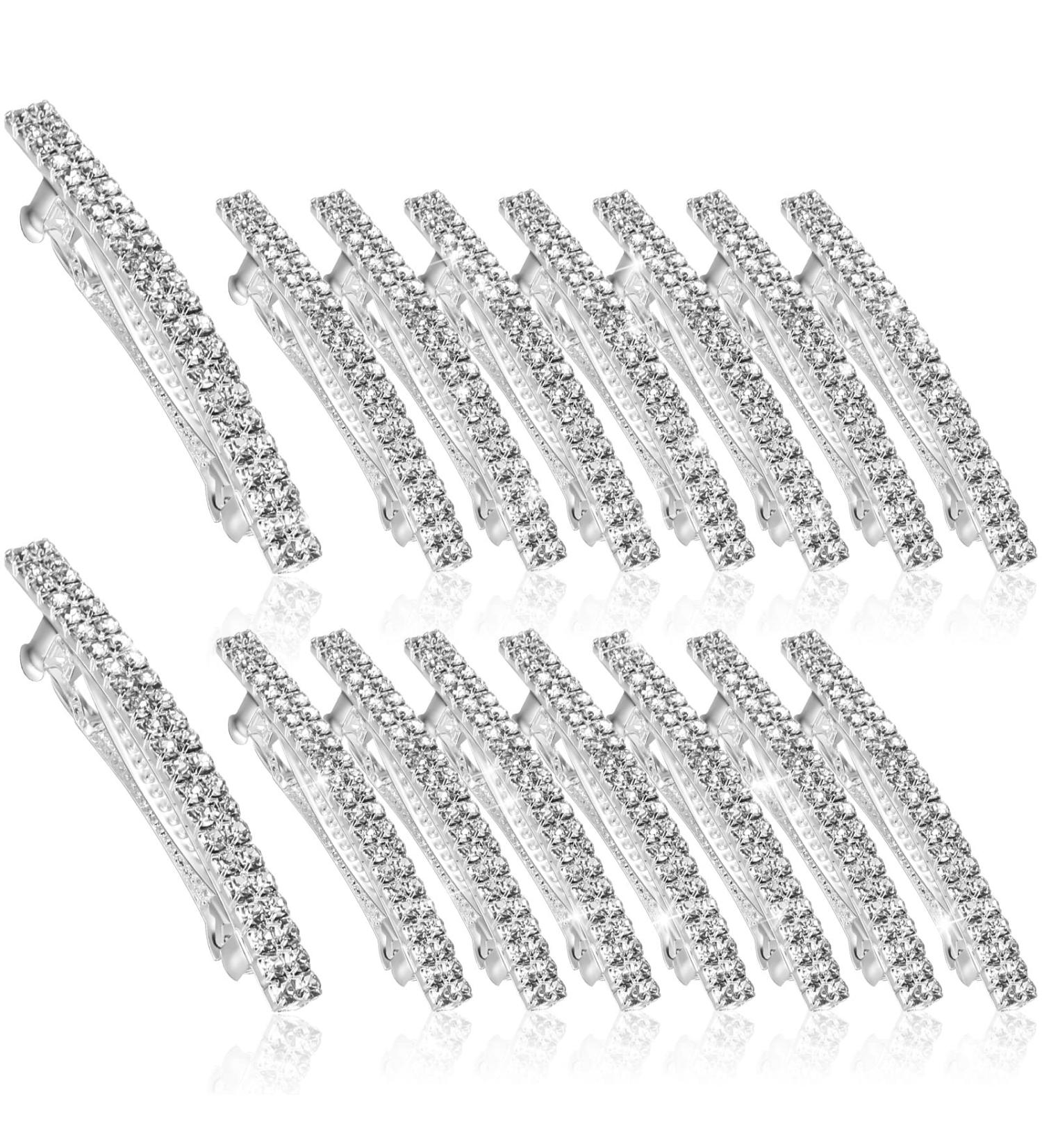 16-Piece Rhinestone Hair Barrettes - Silver Metal Spring Hair Clips for Women and Girls - Buy Online on GoSupps.com