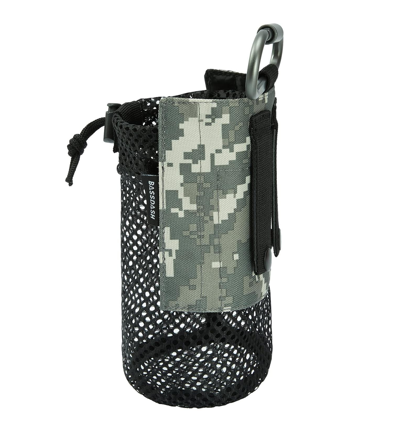 Buy Bassdash Tactical MOLLE Water Bottle Bag - Foldable Mesh Holder with Carabiner for Travel Fishing Hiking & Outdoor Activities | Jungle Camouflage - Buy Online on GoSupps.com