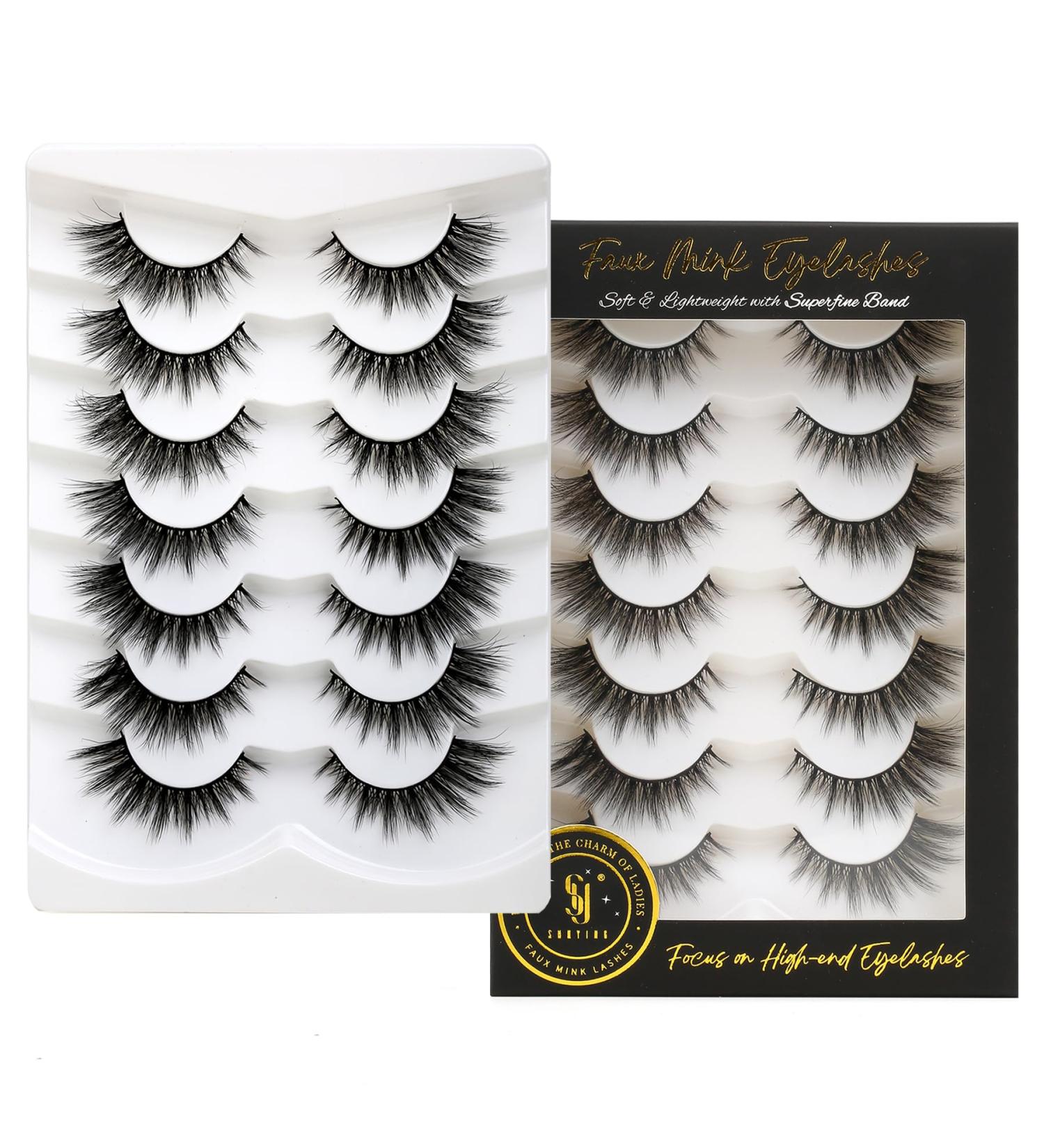 SHUYING 15mm Faux Mink False Eyelashes - Luxury Cat Eye Strip Lashes Soft Wispy Volume 7 Pairs Pack - Buy Online on GoSupps.com