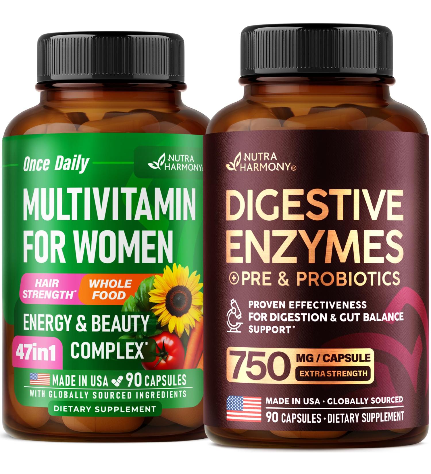 NUTRAHARMONY Multivitamins for Women & Digestive Enzymes Capsules