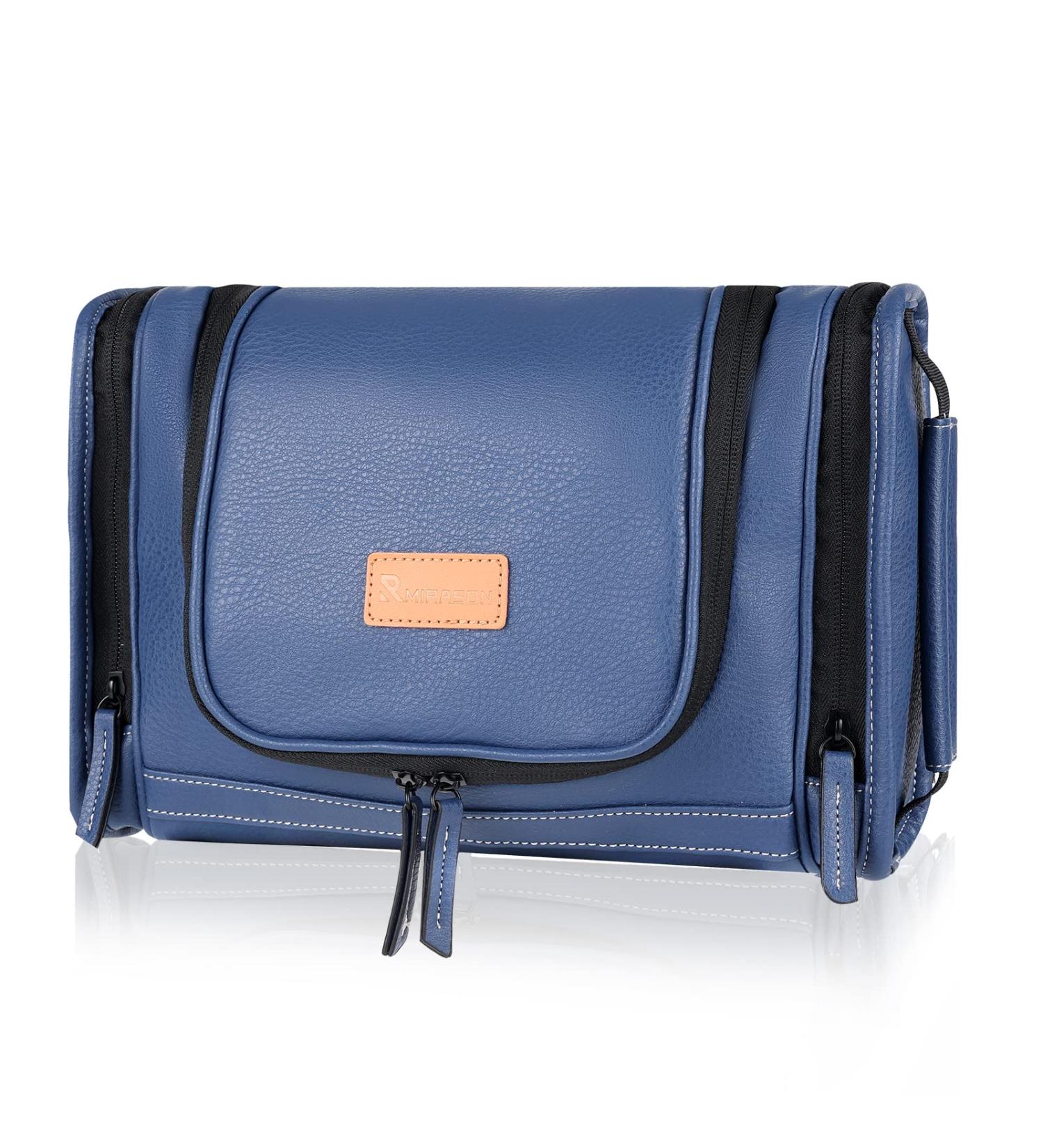 MIRASON Hanging Toiletry Bag for Men - Waterproof PVC Leather Dopp Kit with Metal Hook - Blue - Buy Online on GoSupps.com