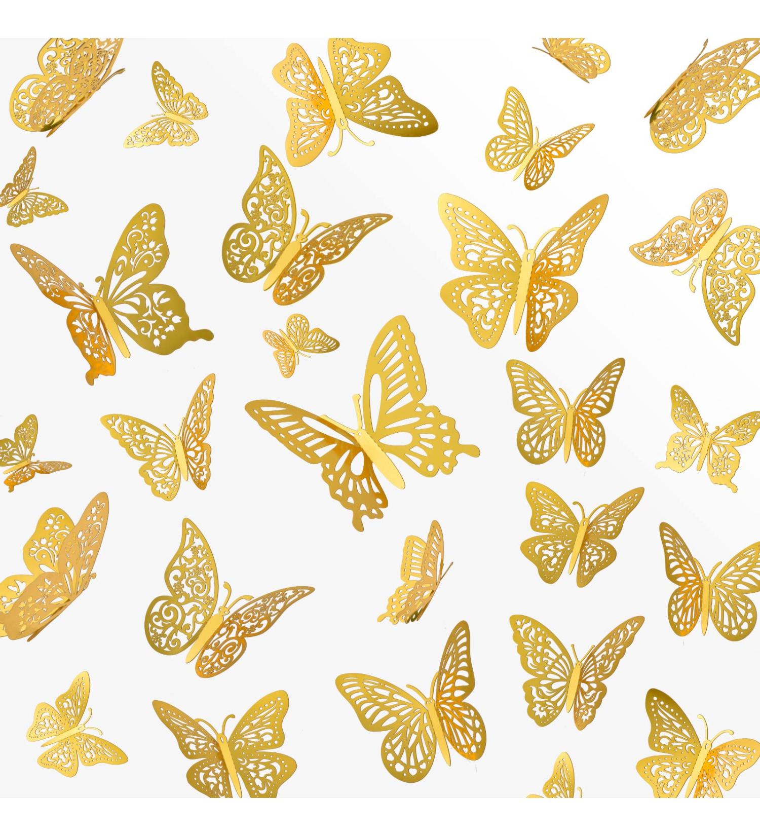 144Pcs 3D Gold Butterfly Wall Decor - 6 Styles & 3 Sizes | Party & Cake Decorations - Buy Online on GoSupps.com