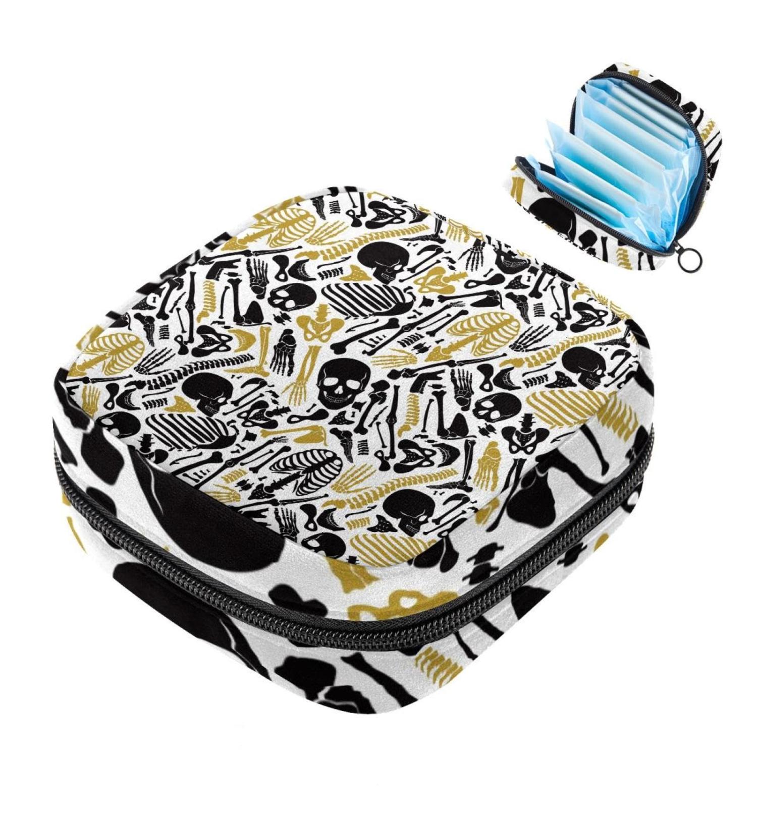 MUOOUM Menstrual Pad Bag | Sanitary Napkin Holder | Tampons Collect Bag | Grunge Skull Skeleton Pattern | Multi-colored - Buy Online on GoSupps.com