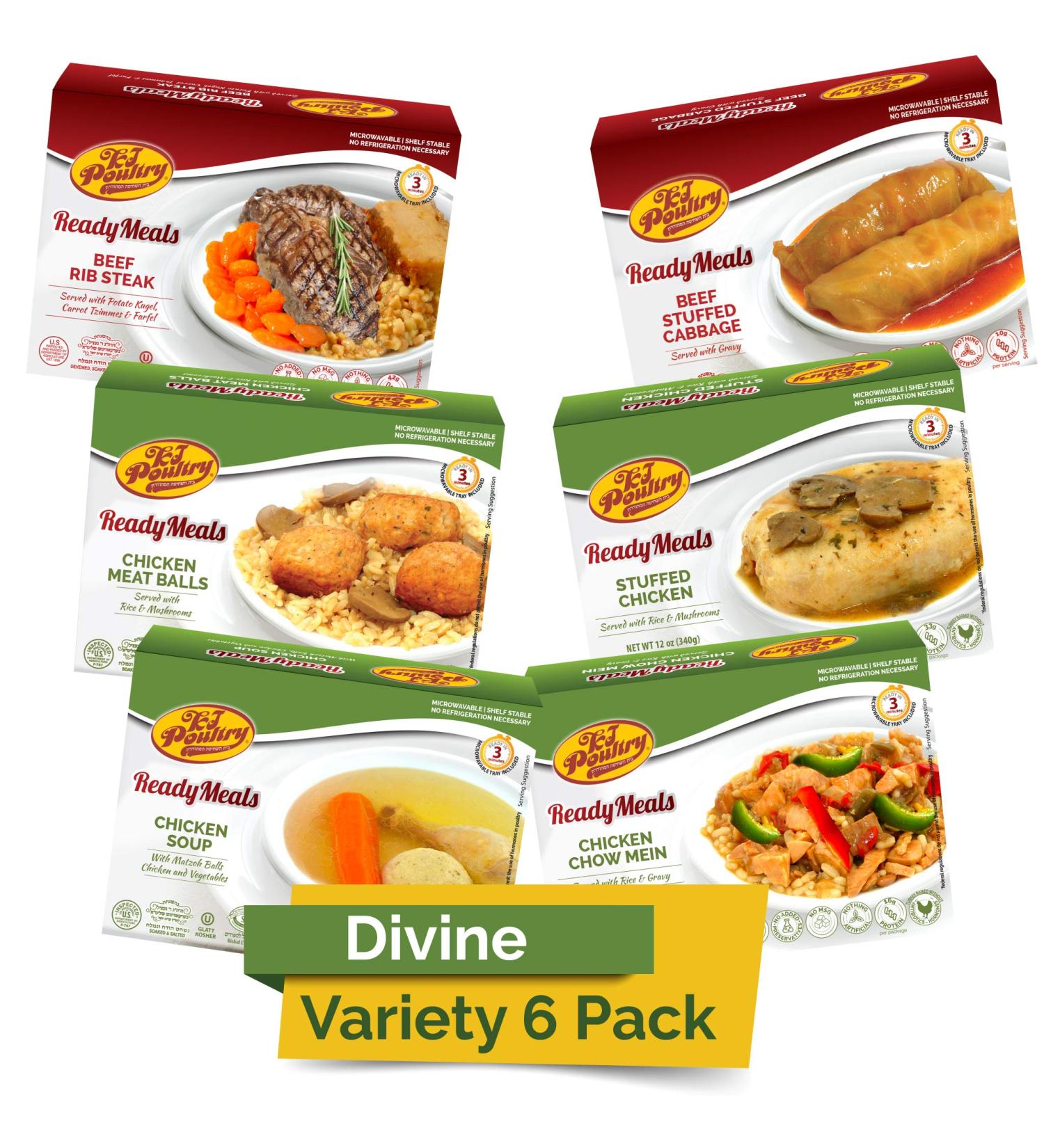 Kosher MRE Meat Meals Ready to Eat - Beef & Chicken Variety Pack - Shelf Stable Microwave Dinner for Travel, Military, Camping - 6 Pack Divine Entrees - Buy Online on GoSupps.com