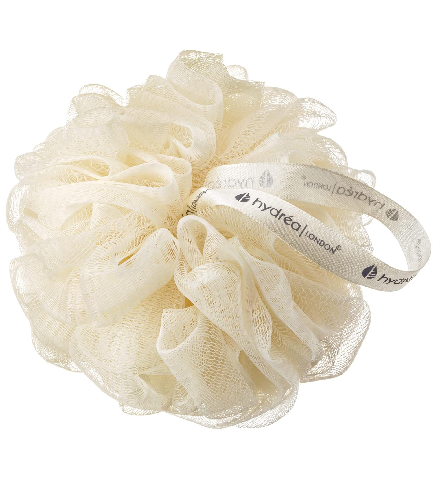 Hydrea London Shower Pouf Bath Loofah Mesh Sponge Exfoliating Bath Scrunchie Large Shower Puff Scrub Body Cleansing Shower Puff for Men & Women - Cream Beige 1 Count (Pack of 1)