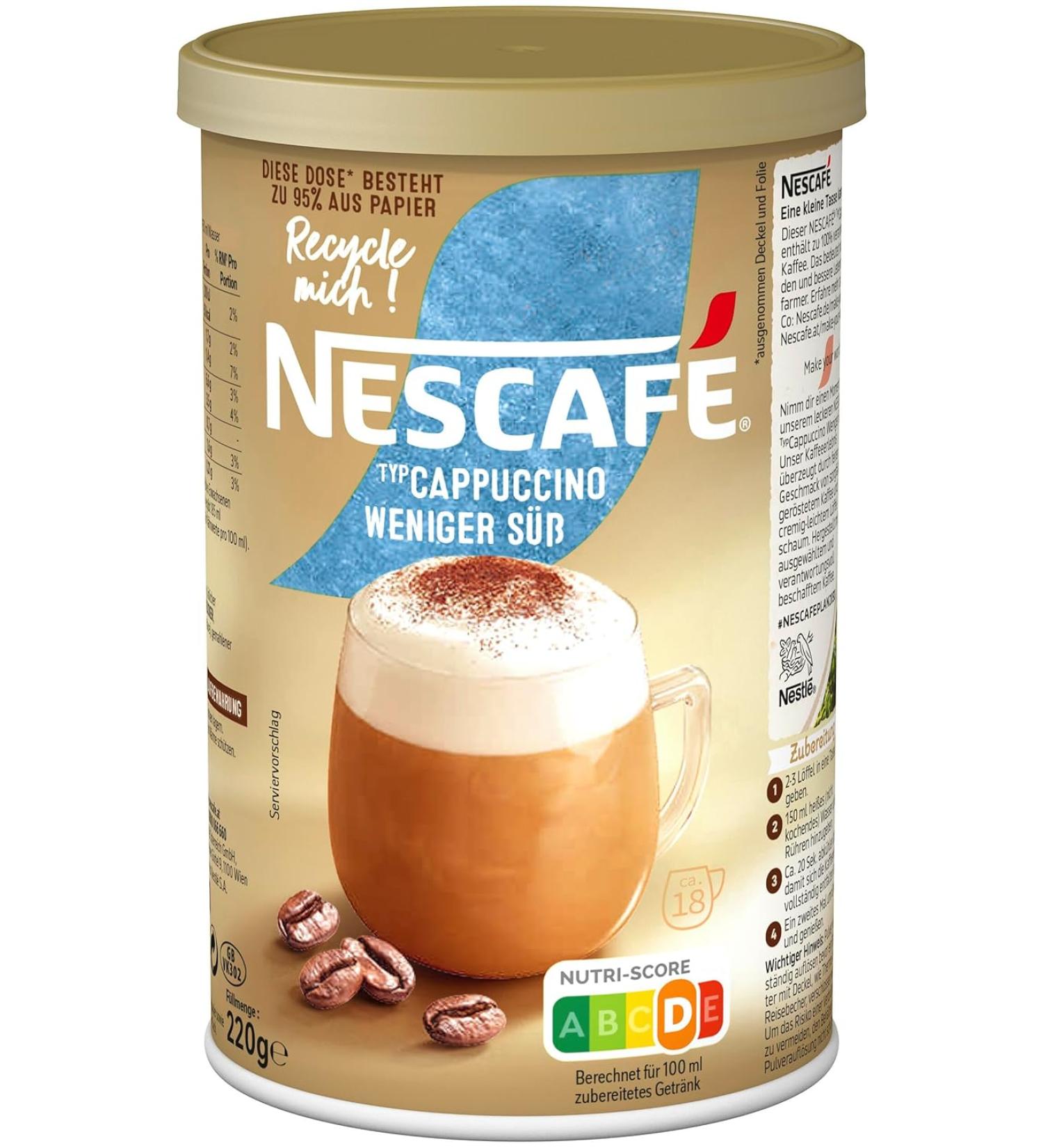 NESCAFÉ Gold Type Cappuccino Less Sweet, Drink Powder from Soluble Bean Coffee, Caffeinated, Pack of 1 (1 x 220 g) - Buy Online on GoSupps.com