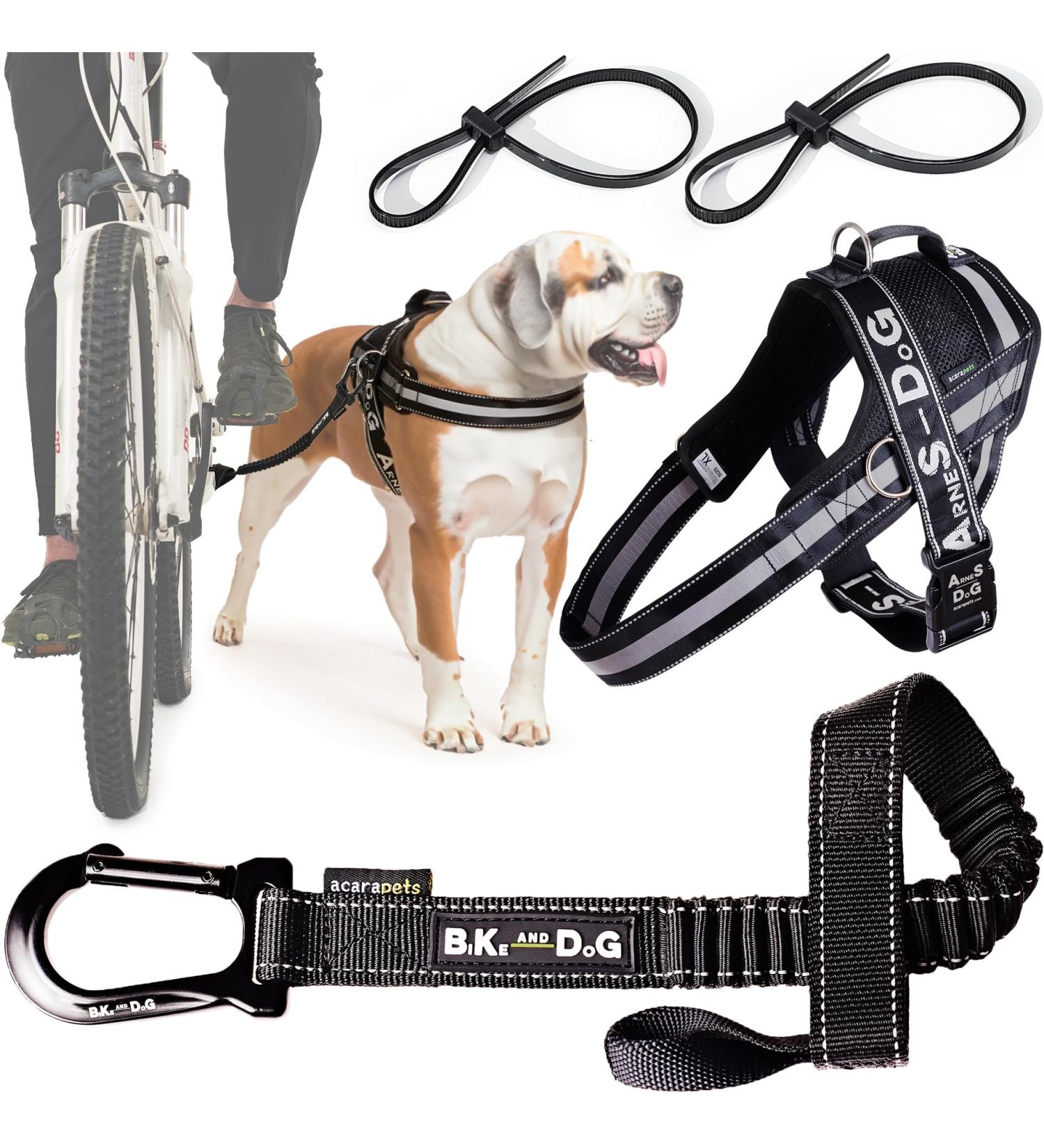 Shop Bike & Dog: Patented XL Black Dog Leash & Harness for Safe Biking Includes 3-Ring Dishes & Special Bridles - Perfect for Active Dog Owners! - Buy Online on GoSupps.com