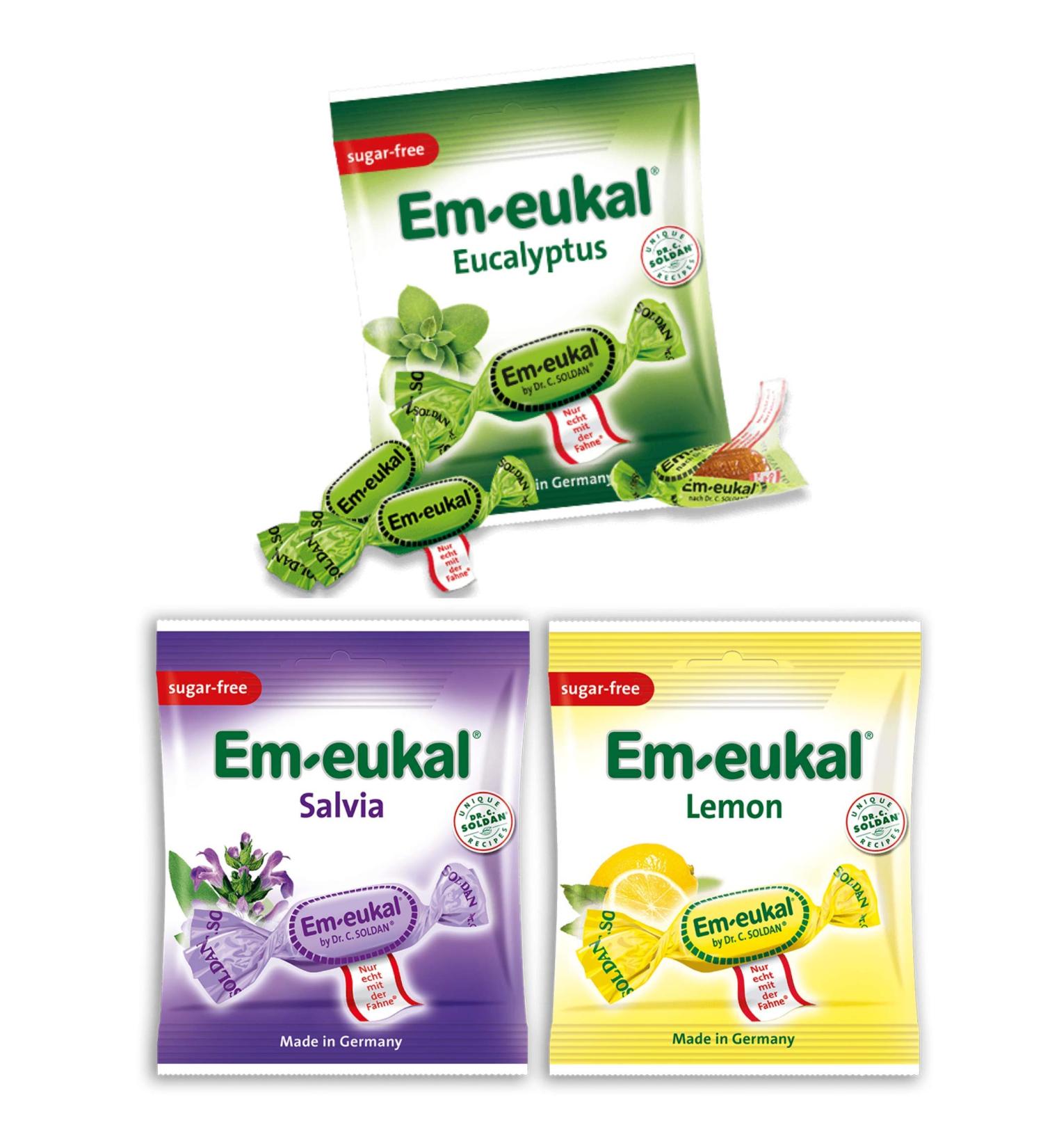 Em-eukal Sugar-Free Hard Candy Variety (Eucalyptus Lemon Salvia) - Pack of 3