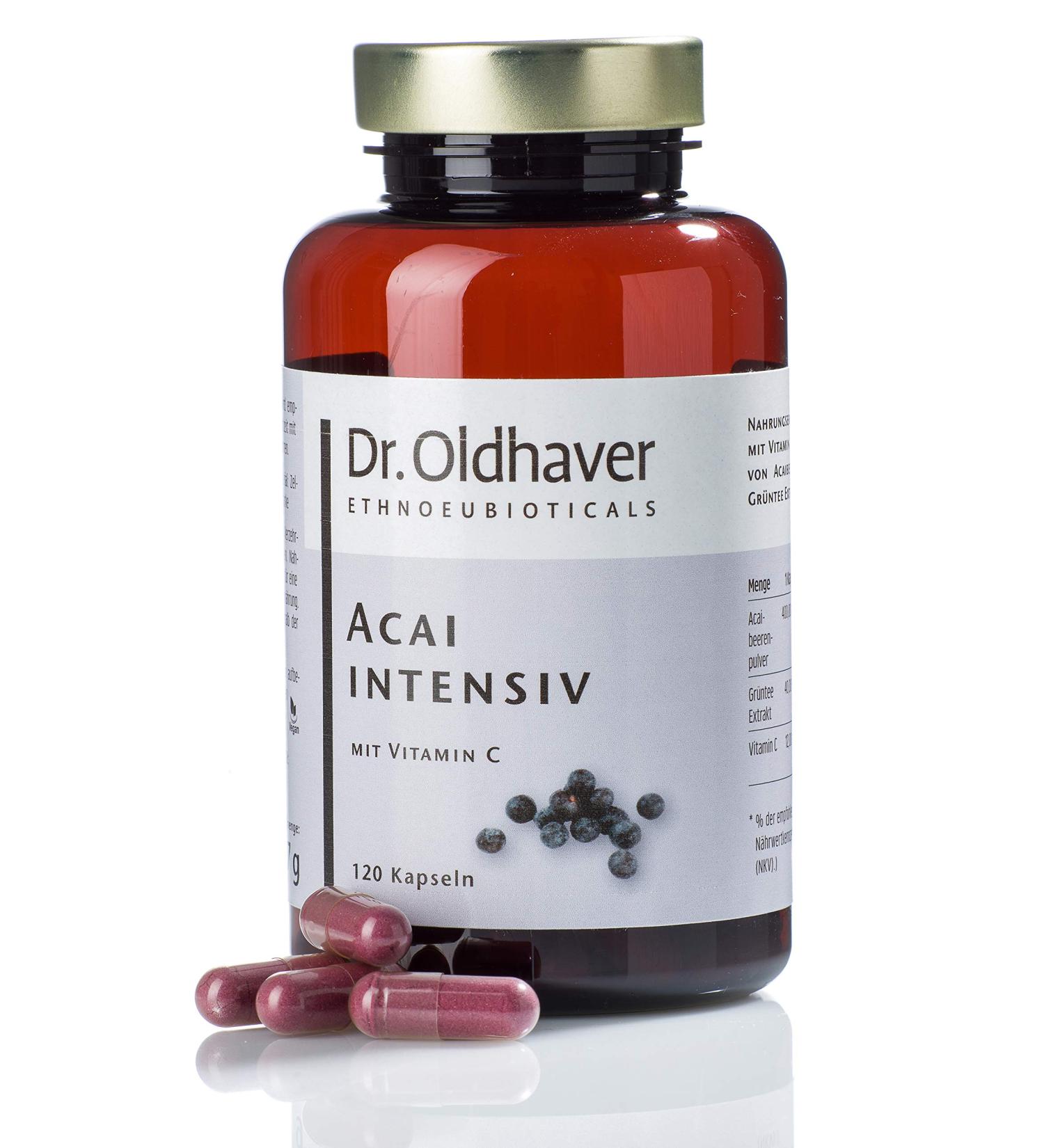 Dr. Oldhaver Acai Intensive - Highly Concentrated Acai Berry Capsules (120) with Green Tea Extract & Vitamin C | Gluten & Lactose Free for Energy Metabolism - Buy Online on GoSupps.com