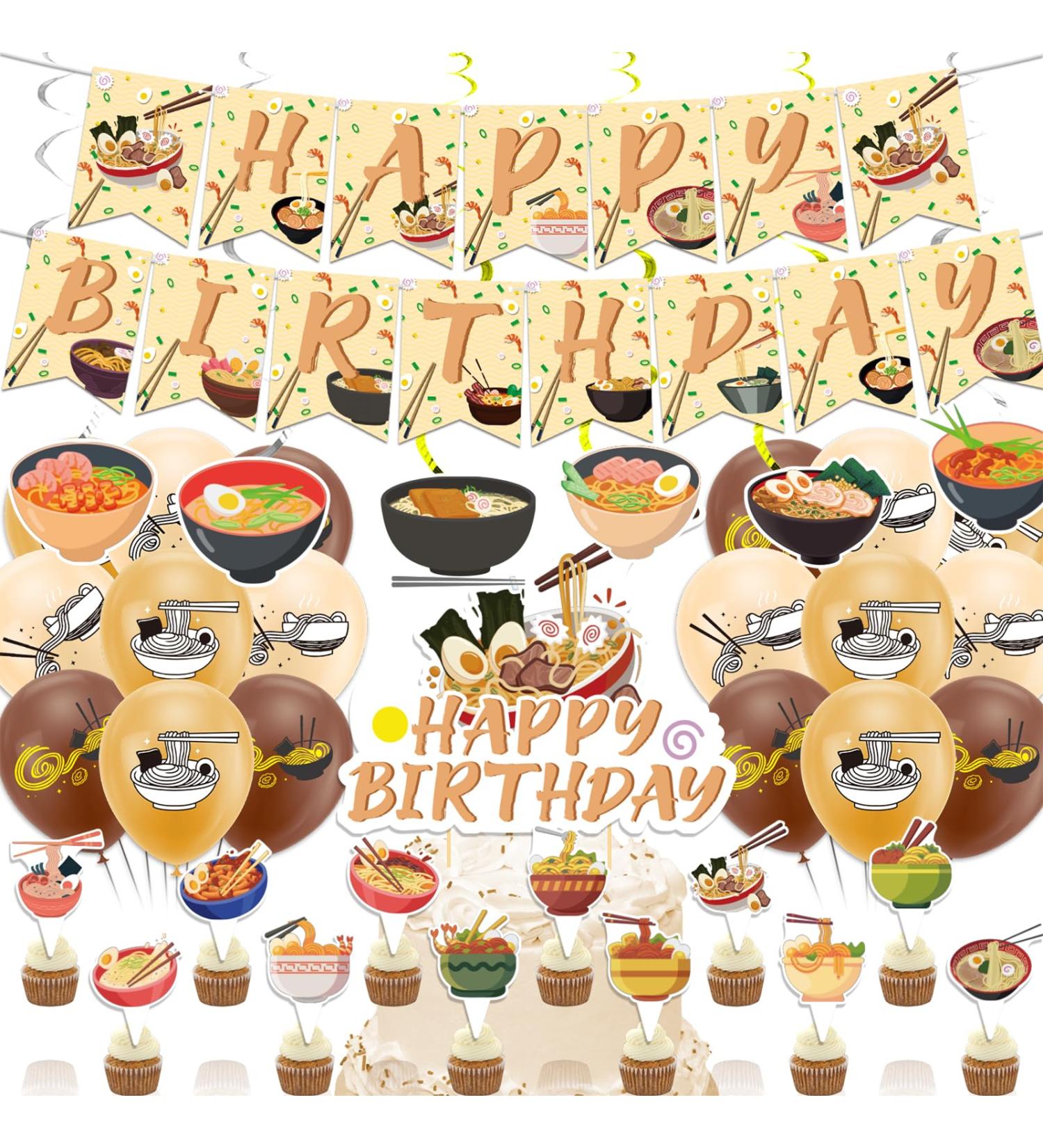 Ramen Noodles Party Decorations Japanese Birthday Decorations Including Ramen Birthday Banner Cake Topper Cupcake Toppers Balloons Spirals for Ramen Birthday Decorations - Buy Online on GoSupps.com