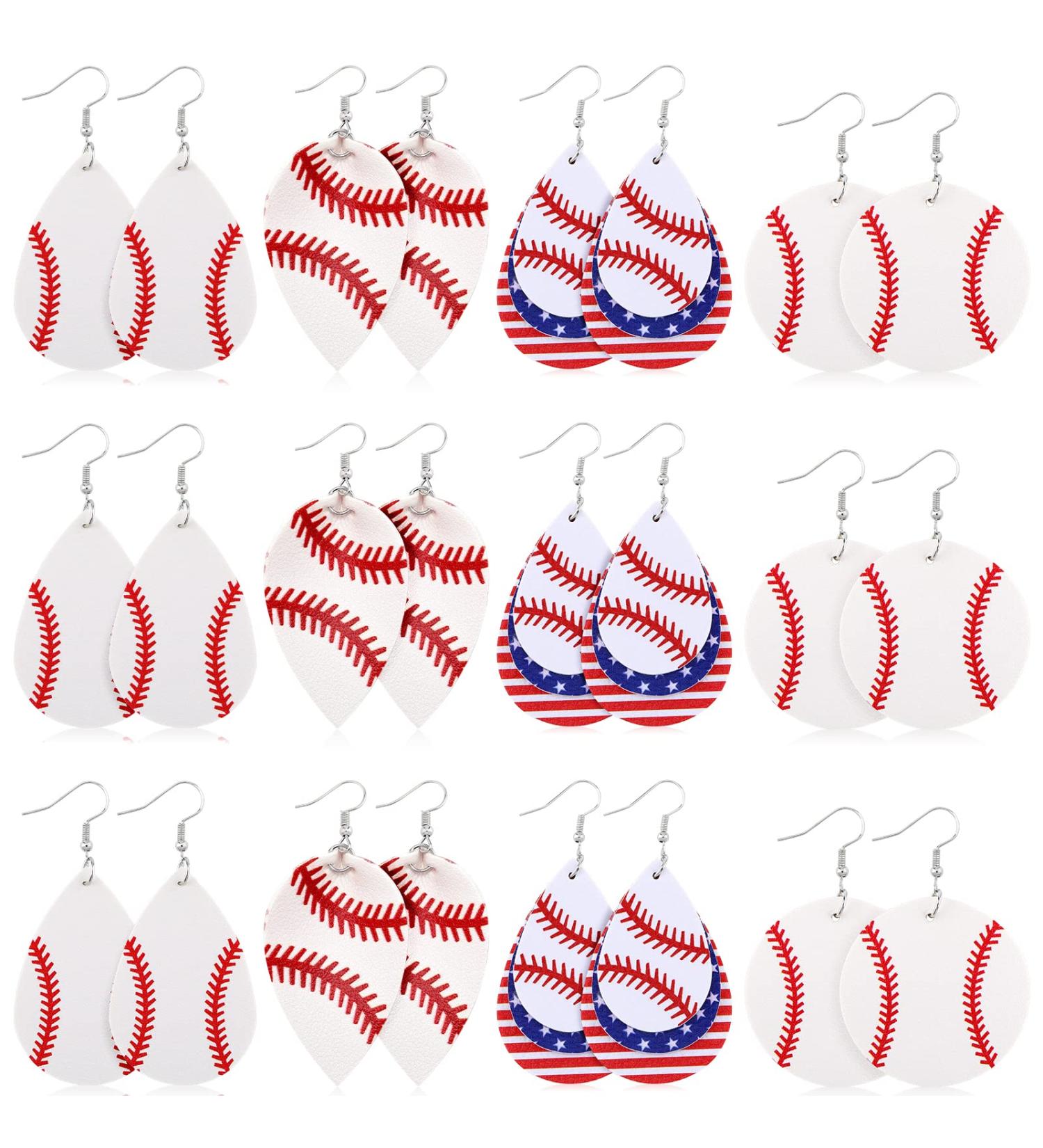 12 Pairs Leather Baseball Earrings for Women & Girls | Faux Leather Glittering Sequin Sport Earrings - Perfect Christmas & Birthday Gifts for Baseball Team Cheerleaders - Buy Online on GoSupps.com