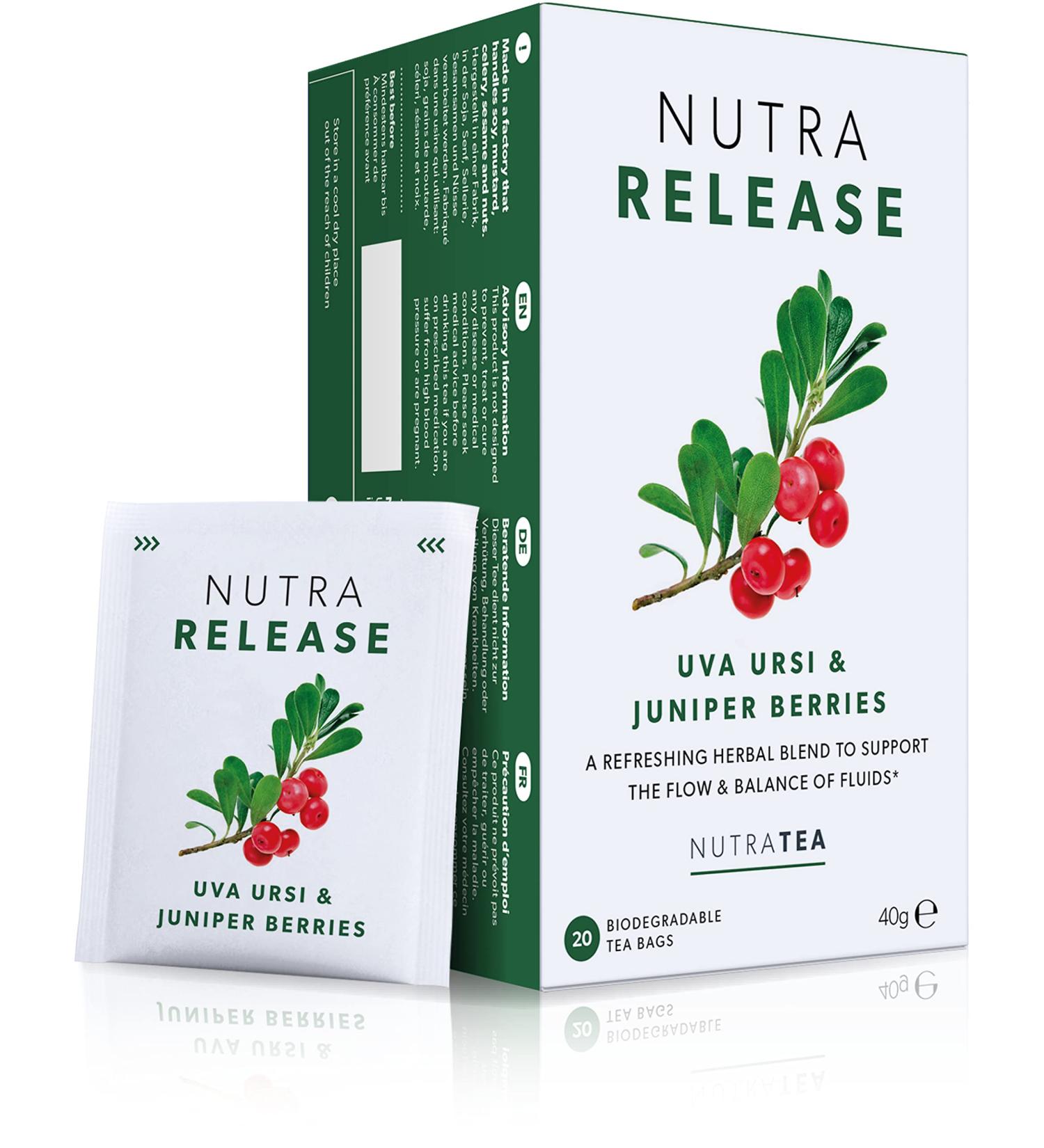 Nutra Tea NUTRARELEASE Water Retention Tea - Natural Diuretic for Water Balance - Dandelion Root, Cleavers & Bearberry - 20 Enveloped Tea Bags - Buy Online on GoSupps.com