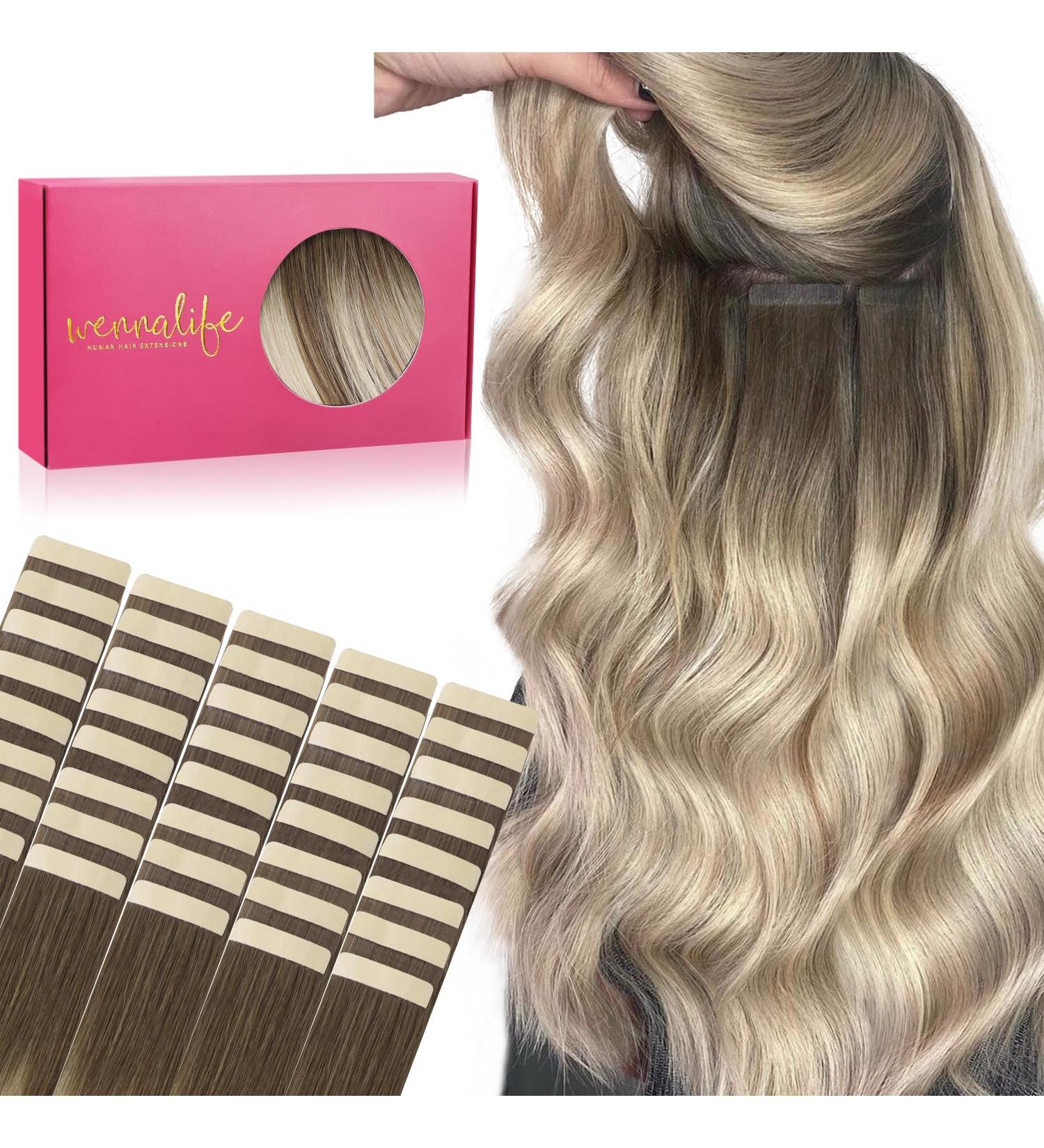 Buy If-of-Hearted Tape Extensions | Real Hair 40PCs 80g 30cm Sand Brown to Platinum Blonde | Invisible Tape In Hair Extensions - Buy Online on GoSupps.com