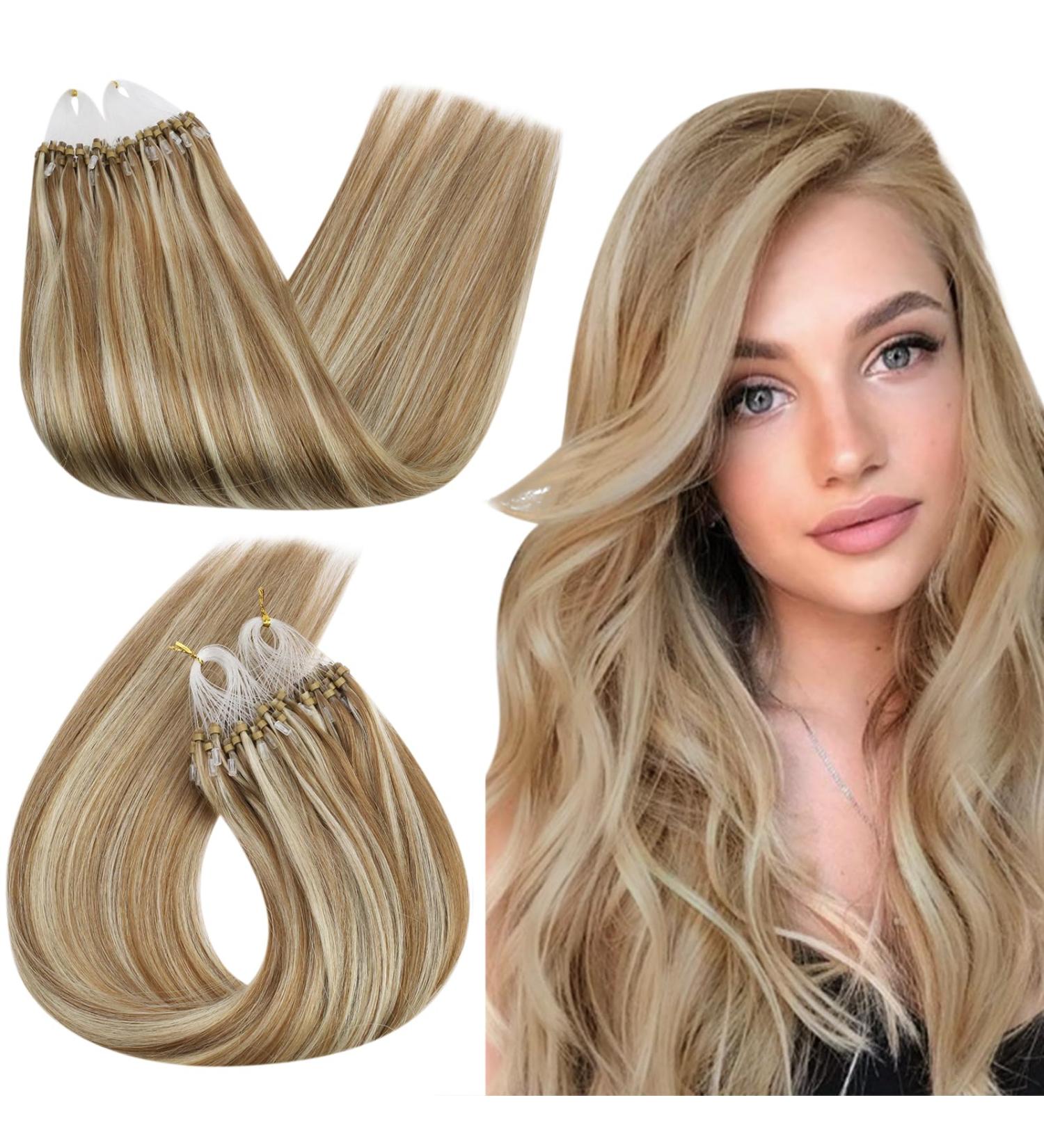 Ugeat Real Hair Microring Extensions - Brown Blonde & Golden Highlights - 35cm 50 Boards - #10/613 - Buy Online on GoSupps.com