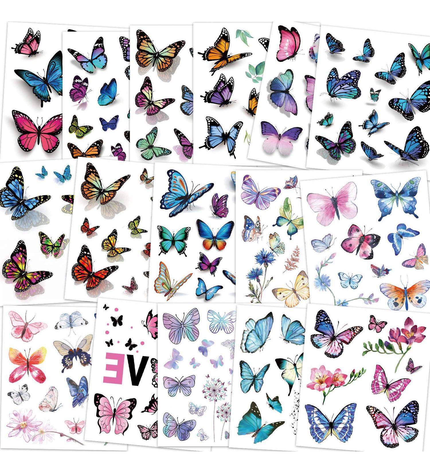 Konsait Kids Butterfly Temporary Tattoos 16 Sheets | Fake Tattoo Stickers for Girls, Children's Birthday Party Favors - Buy Online on GoSupps.com