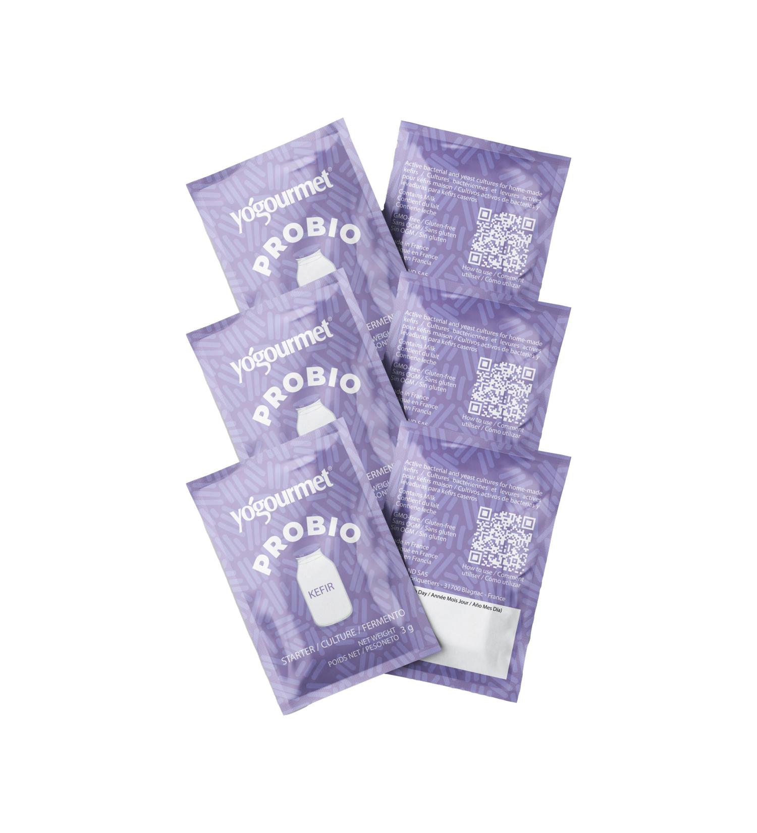 Yogourmet Kefir Starter with Probiotics (6 Sachets 6 Liters of Kefir) - Make Kefir at Home - Starter Culture - All Natural Gluten Free Kosher Halal - 3 g Sachets - Buy Online on GoSupps.com
