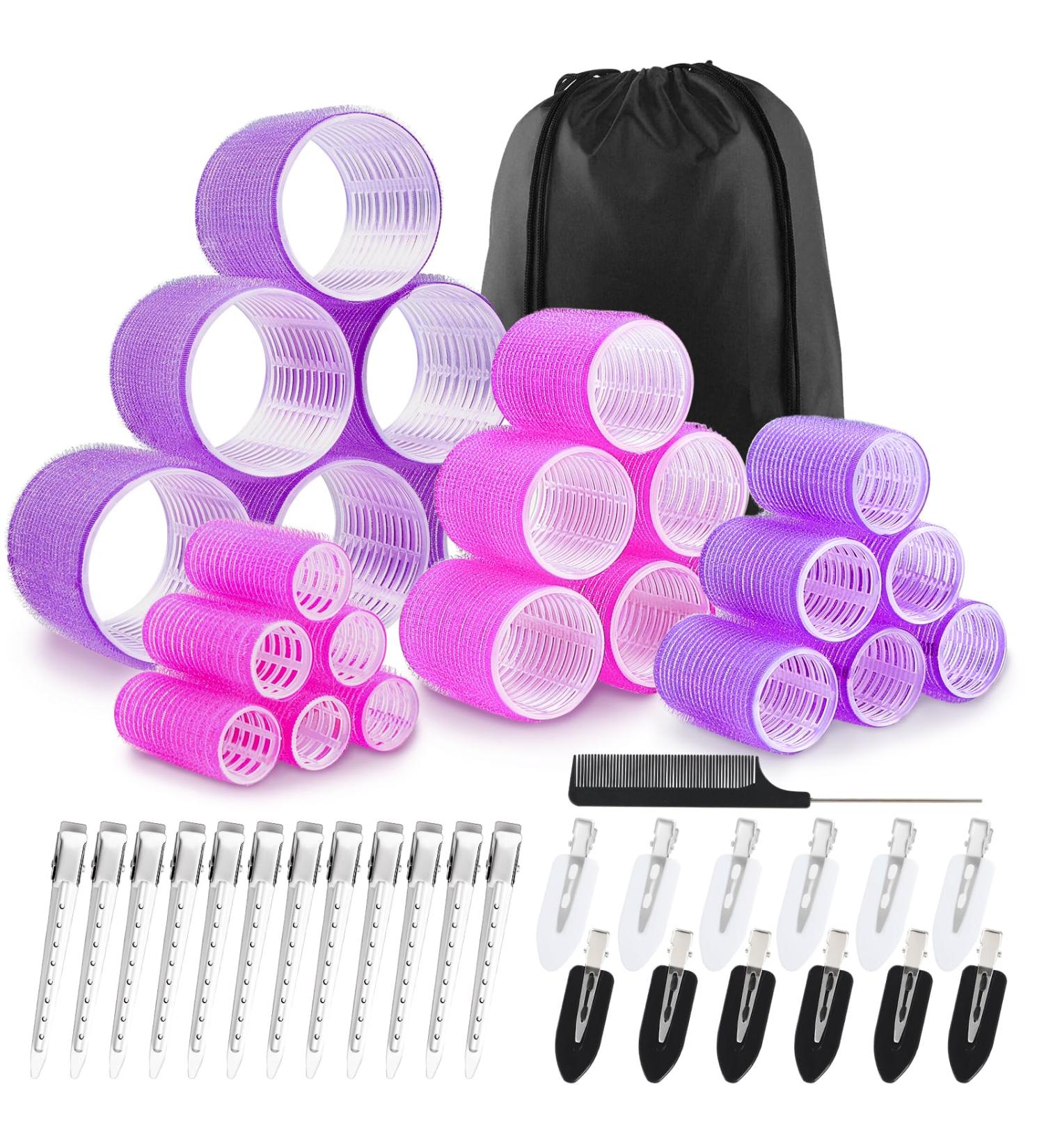 JOISHOP 50pcs Hair Rollers with Clips Jumbo Large Medium Small Velcro Rollers for Hair Volume Big Hair Curlers Rollers for Long Medium Short Hair DIY Hairdressing (Purple Rose red) 50PCS-B - Buy Online on GoSupps.com
