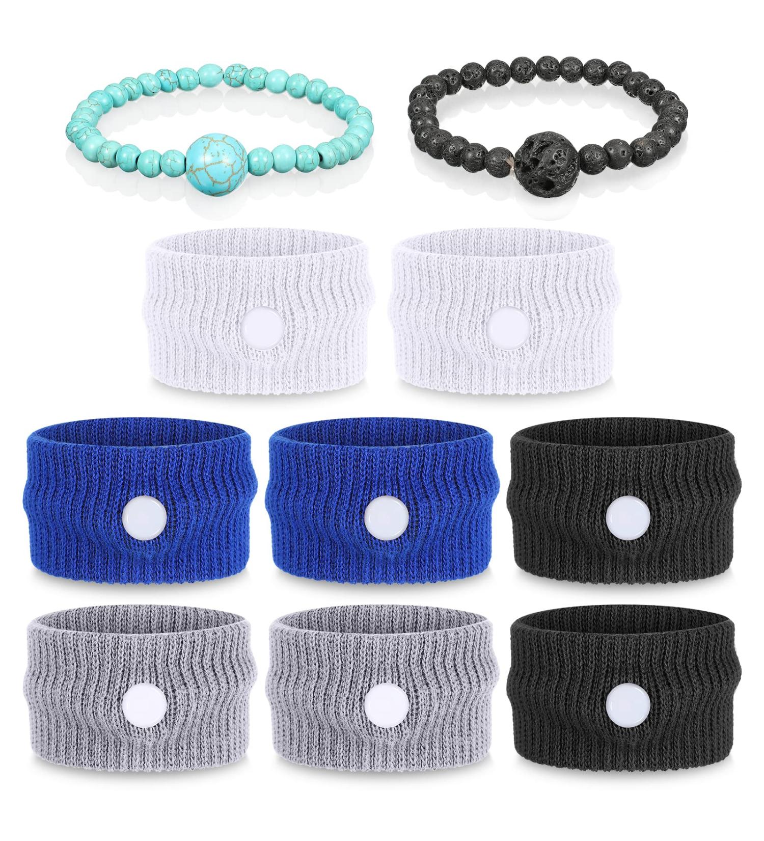 Motion Sickness Bands for Kids & Adults - 4 Pairs + 2 Anti Car Nausea Bracelets (Blue Grey White Black) - Morning Sickness Wristbands - Buy Online on GoSupps.com