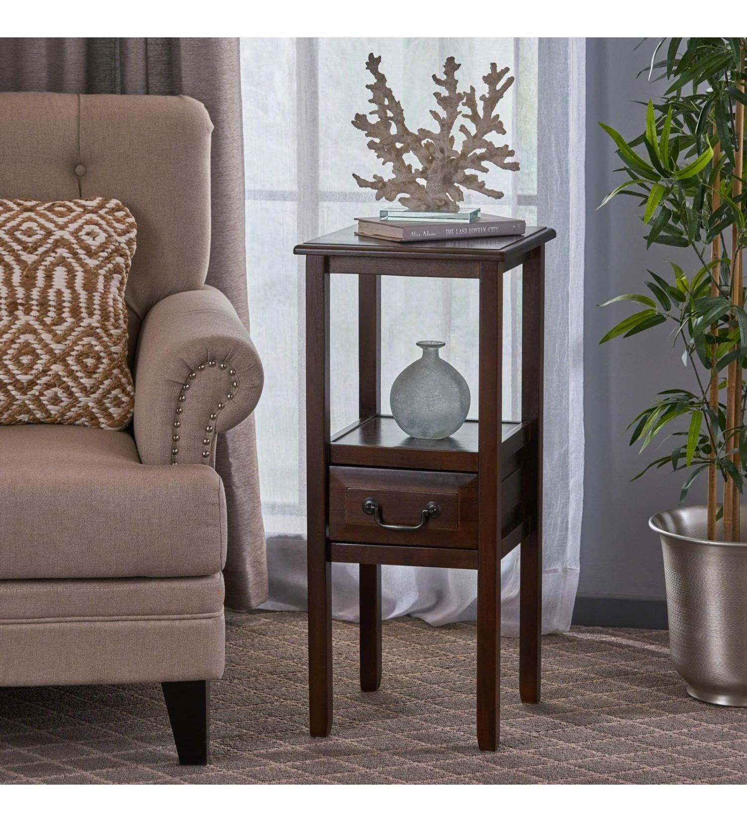 Acacia Wood Accent Table Suit for Living Room Bedroom Balcony or Study Room for Placing Books Coffee Alarm Clock Potted Plants Toys etc Brown - Buy Online on GoSupps.com