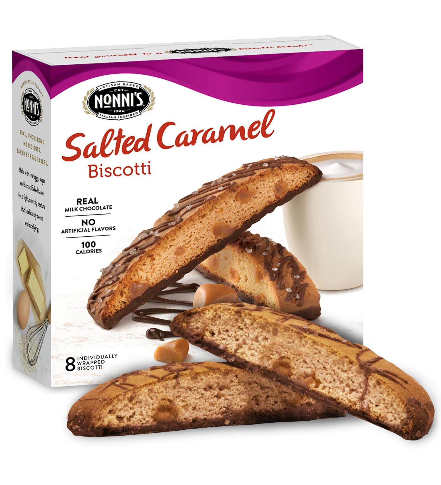 Nonni's Salted Caramel Biscotti Italian Cookies - Italian Biscotti Cookies - Biscotti Individually Wrapped - Biscotti w/ Rich Milk Chocolate & Sea Salt - Kosher - 6.88 oz, 6 Pack