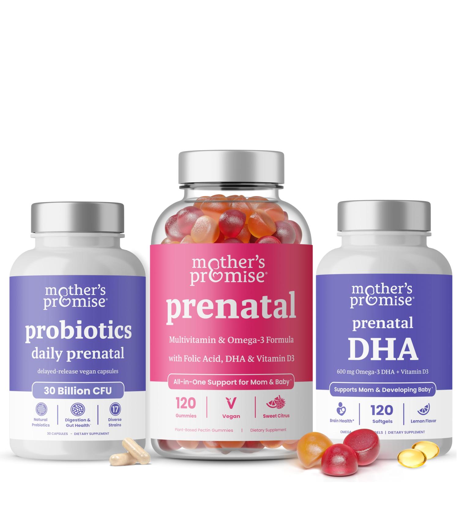Mother's Promise Prenatal Vitamin Gummies + Prenatal DHA & Prenatal Probiotics Bundle - Buy Online on GoSupps.com