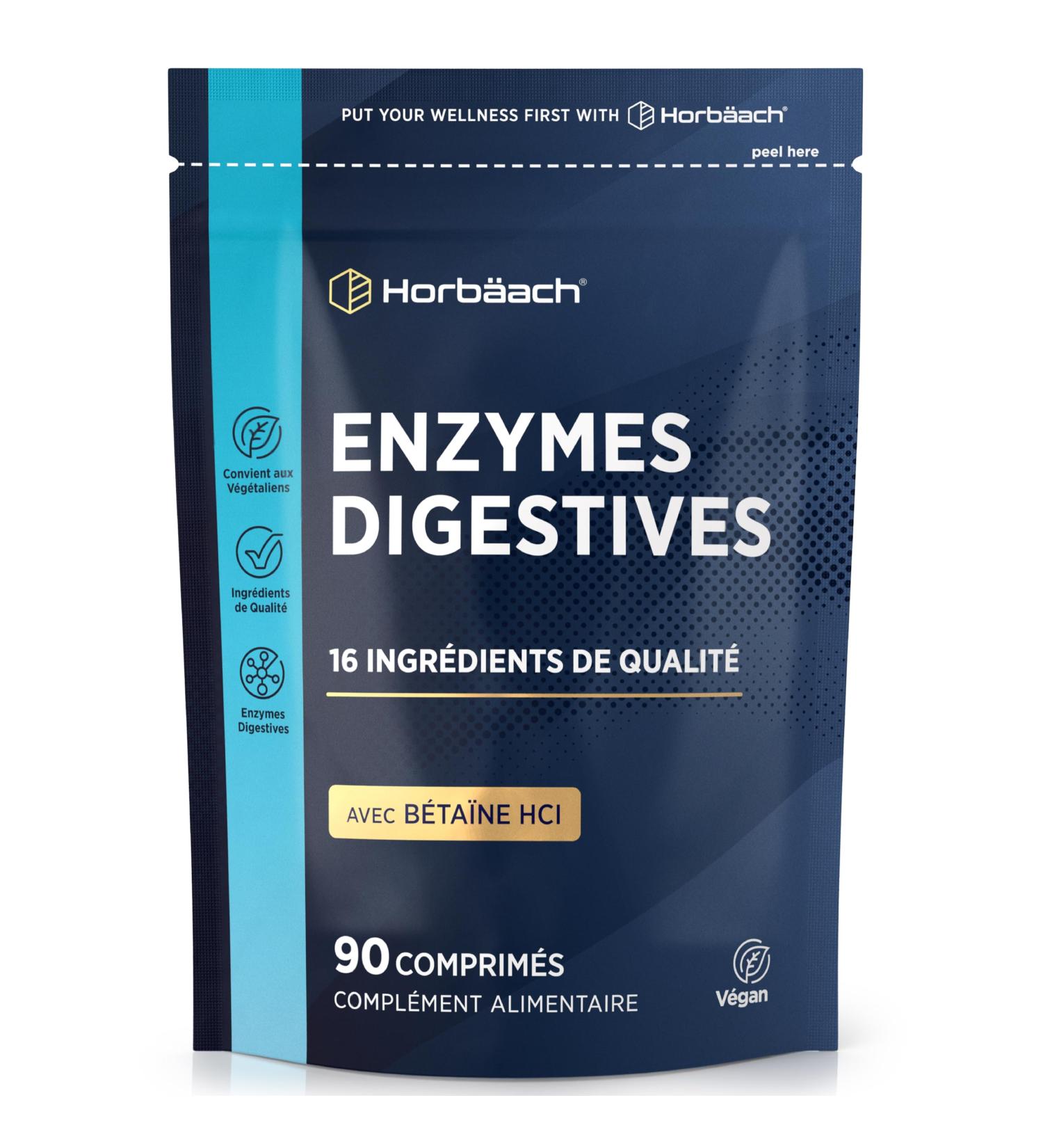 Enzyme Digestives Complexe avec Chlorhydrate de B ta ne | Lactase Prot ase Cellulase Amylase Lipase et Cellulase pour la Digestion | 90 Comprim s V g taliens | by Horbaach - Buy Online on GoSupps.com