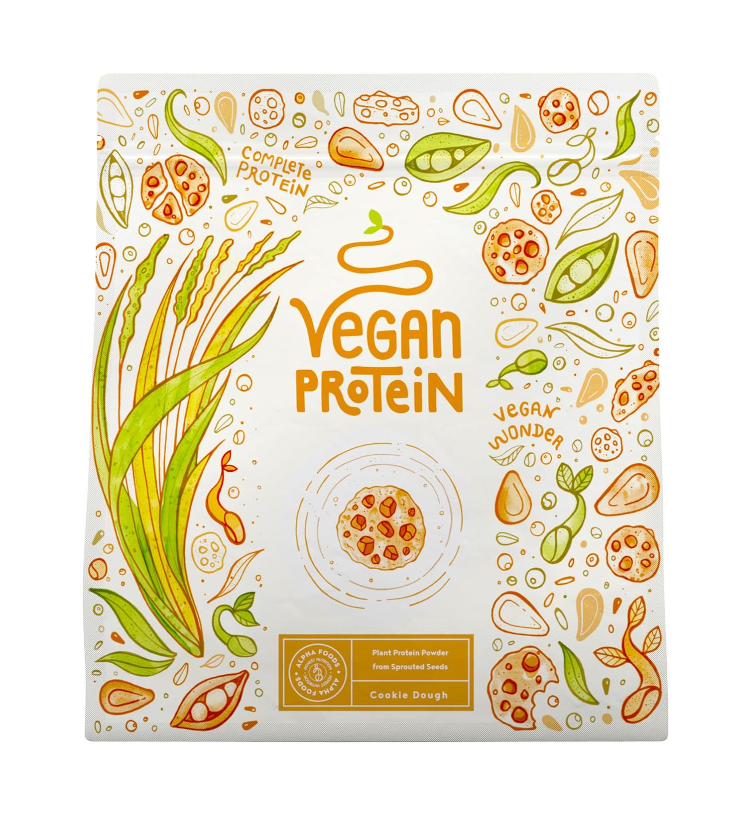 Vegan Protein Powder 600g | Cookie Dough Flavor | 21g Protein per 30g | Premium Vegan Shake - Soy Rice Peas Sunflower & Pumpkin Seed Blend - Buy Online on GoSupps.com