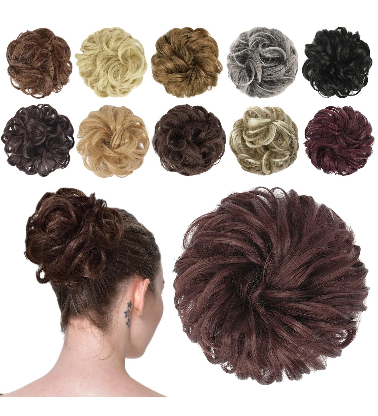 FESHFEN Messy Bun Hair Piece Synthetic Wavy Curly Chignon Ponytail Extension in Dark Auburn - 1PCS 38g - Buy Online on GoSupps.com
