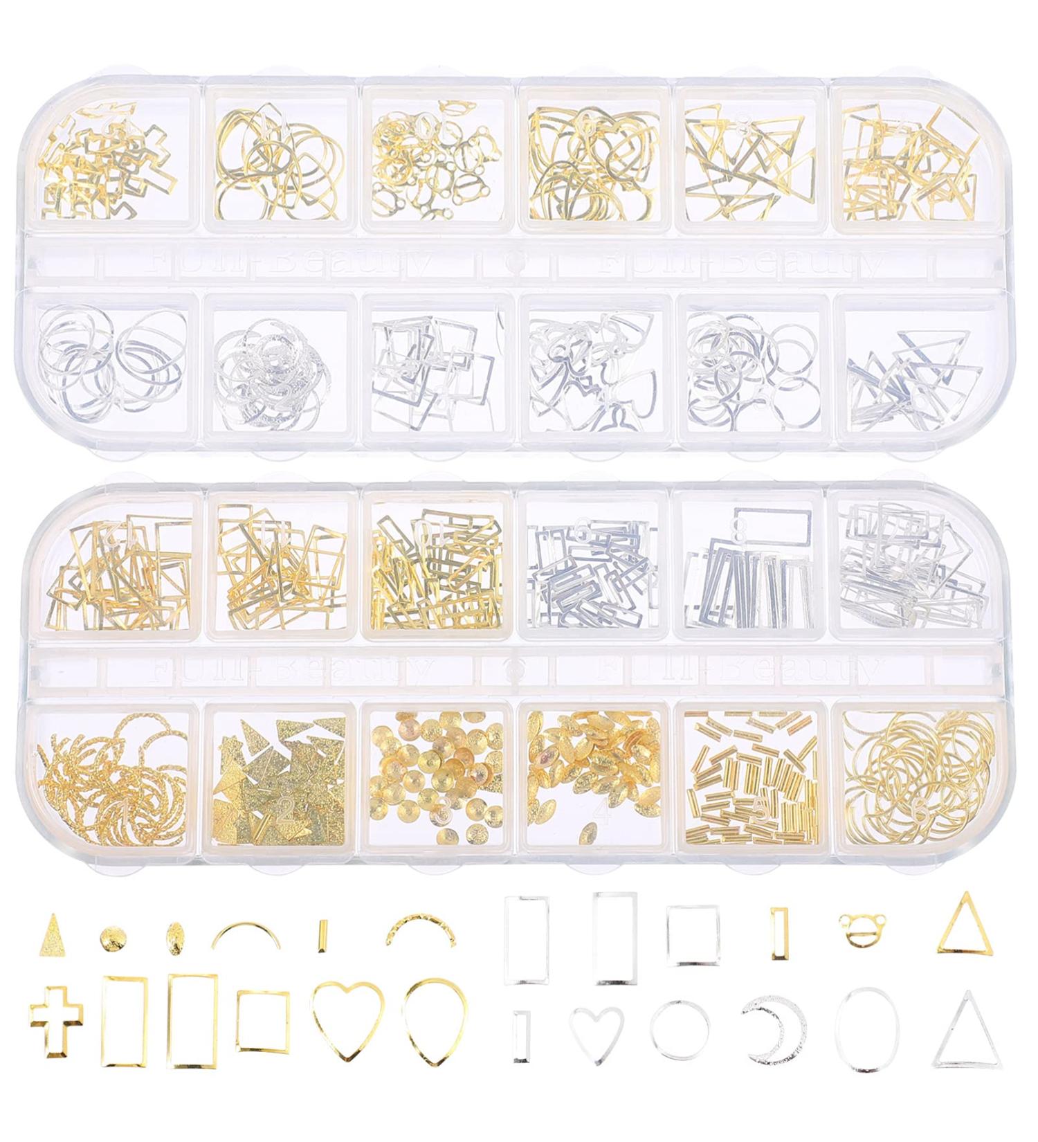 2 Boxes Nail Art Accessories Hollow Nail Art Studs Manicure Sequins Gold Nail Charms Rhinestone Stickers Nail Art Decoration Exquisite Manicure Decors Gem 3d Zinc Alloy Metal - Buy Online on GoSupps.com