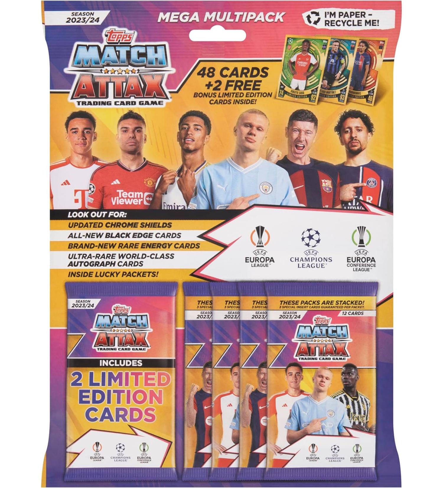 Topps Match Attax 23/24 Mega Multipack Contains 48 Match Attax Cards - 4 Packs Plus 2 Limited Edition Cards