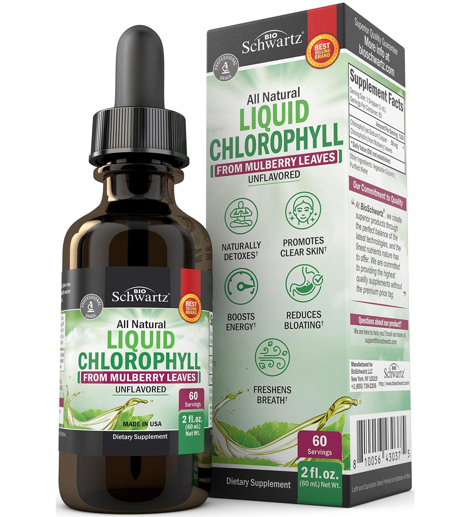 Chlorophyll Liquid Drops for Skin & Immune Support - Natural Detox & Energy Booster - Digestion Support - Deodorant for Women & Men - Vegan & Alcohol Free - 60 Servings - Buy Online on GoSupps.com