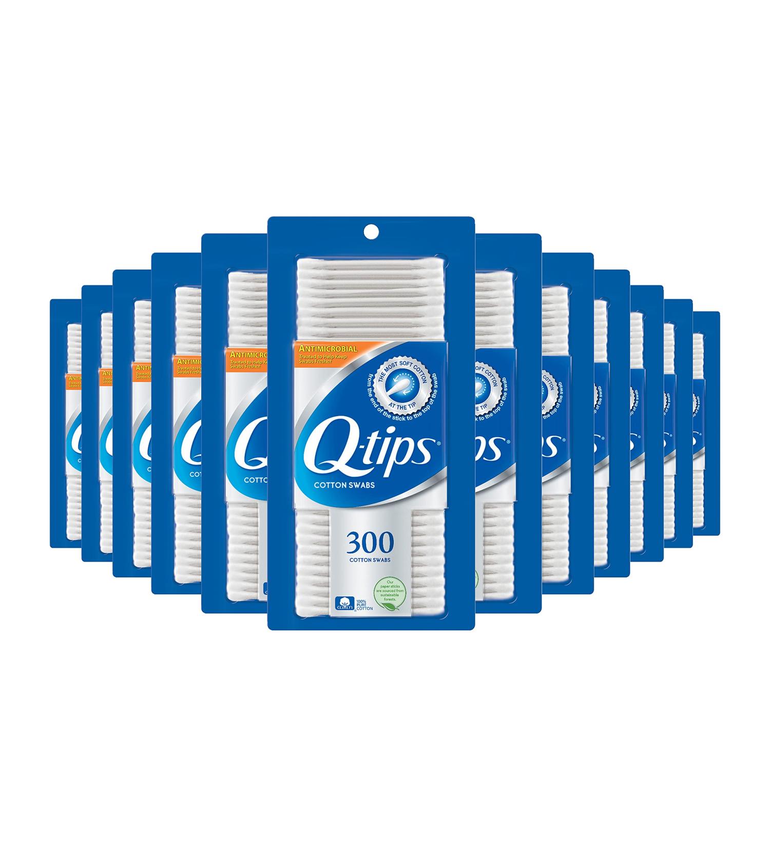 Q-tips Antimicrobial Swabs - 100% Cotton, 300 Count (Pack of 12) - Buy Online on GoSupps.com