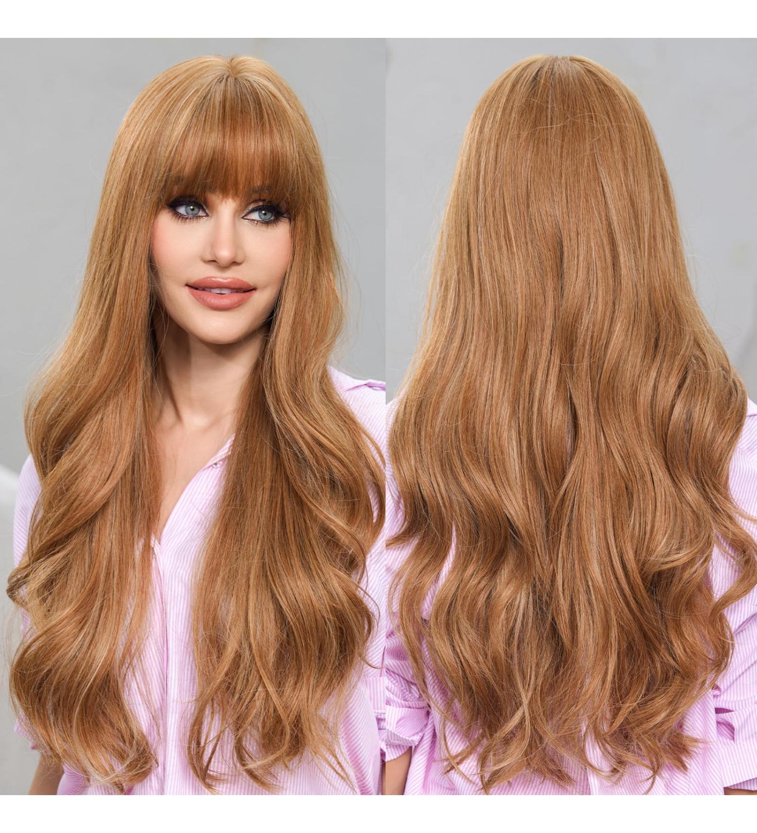 EMMOR Blonde Long Curly Wig with Bangs | Heat Resistant Synthetic | Natural Daily Look - Buy Online on GoSupps.com