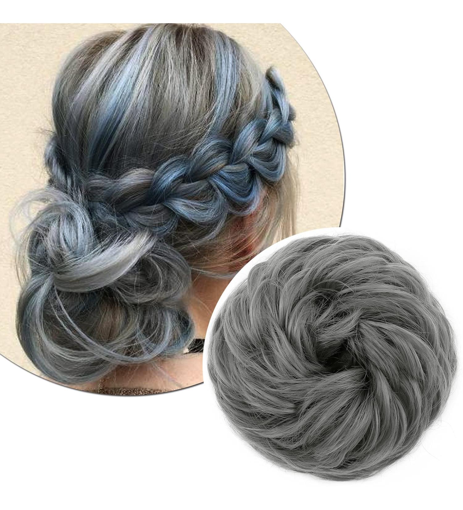 Silk-Co Hair Part with Rubber Band - Wavy Soft Dutt Hair Extensions | 45g Dark Gray Curly Messy Bun Updos - Buy Online on GoSupps.com
