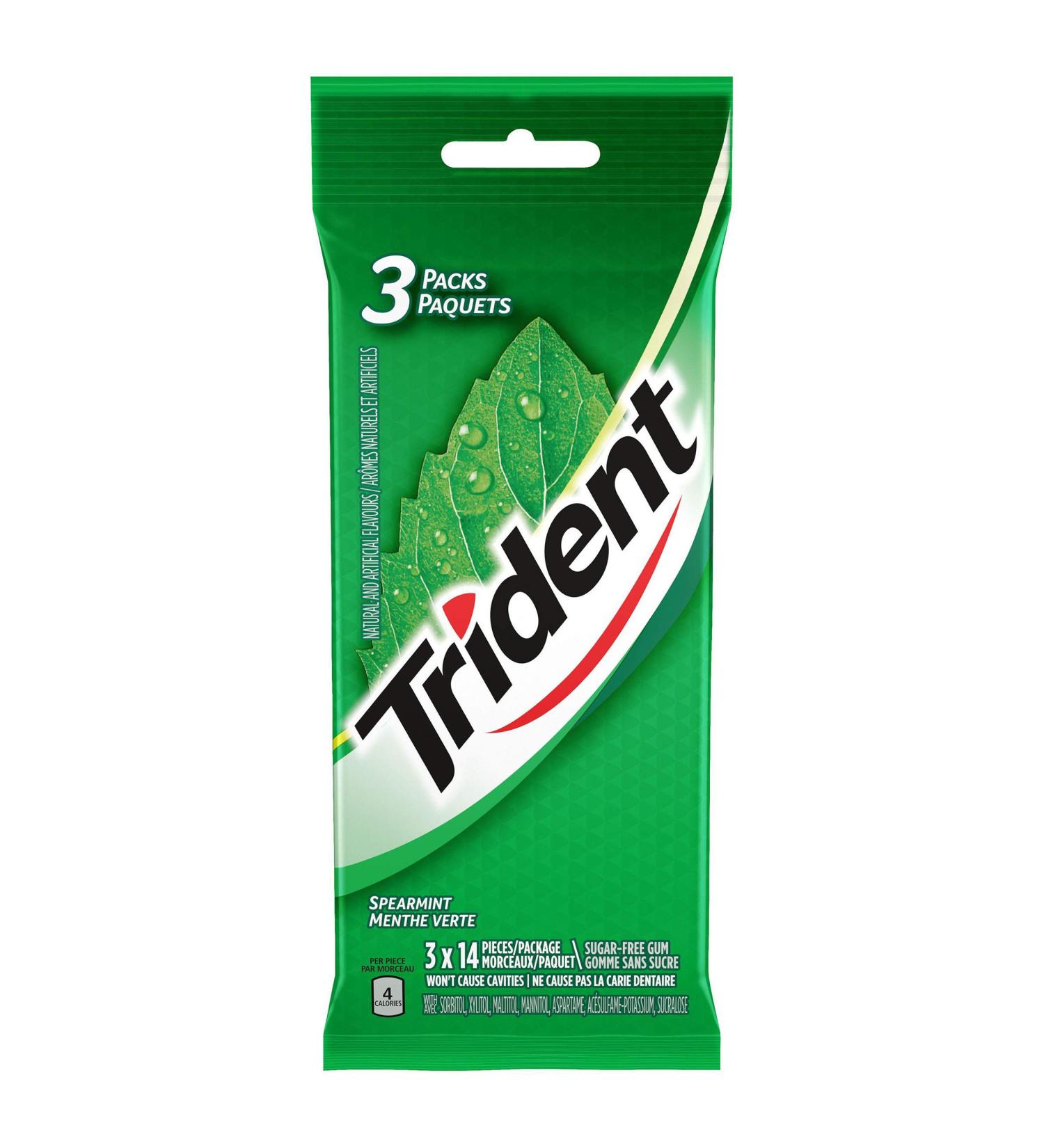 Trident Spearmint - Pack of 3 (42 Pieces) - Sugar-Free Gum Spearmint 42 pc - Buy Online on GoSupps.com