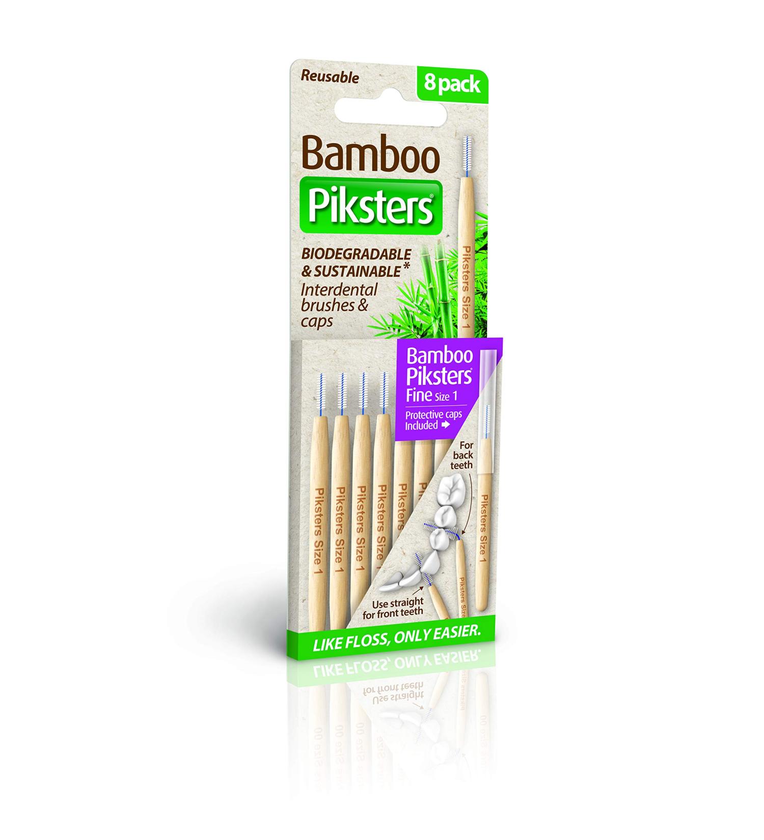 Bamboo Piksters Interdental Brushes - Sizes 00-6 - 8 Pack (Size 1 Purple) - Buy Online on GoSupps.com