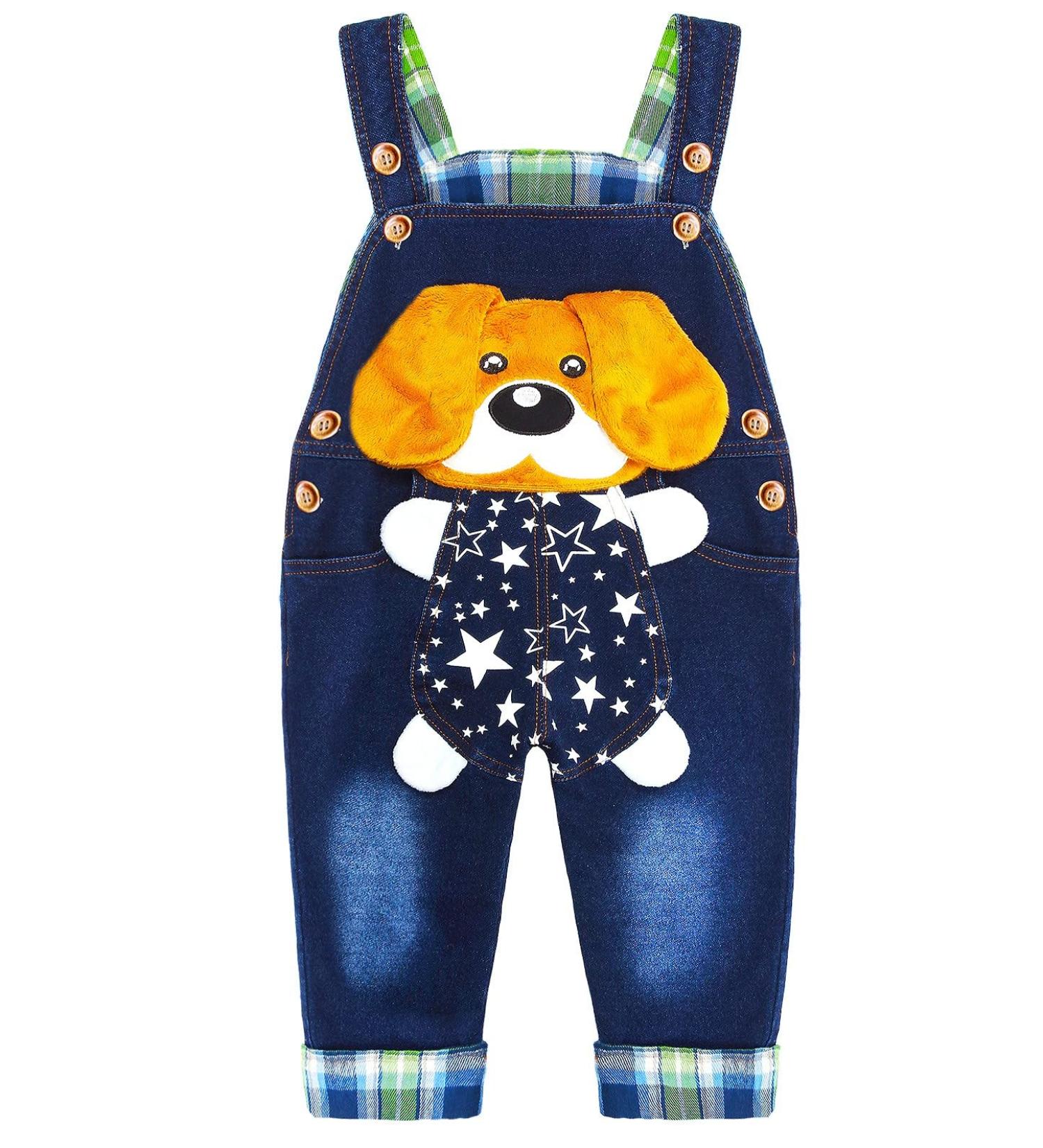 KIDSCOOL SPACE Baby Denim Overalls 3D Cute Cartoon Knitted Jean Dungarees Blue 6-12 Months - Buy Online on GoSupps.com