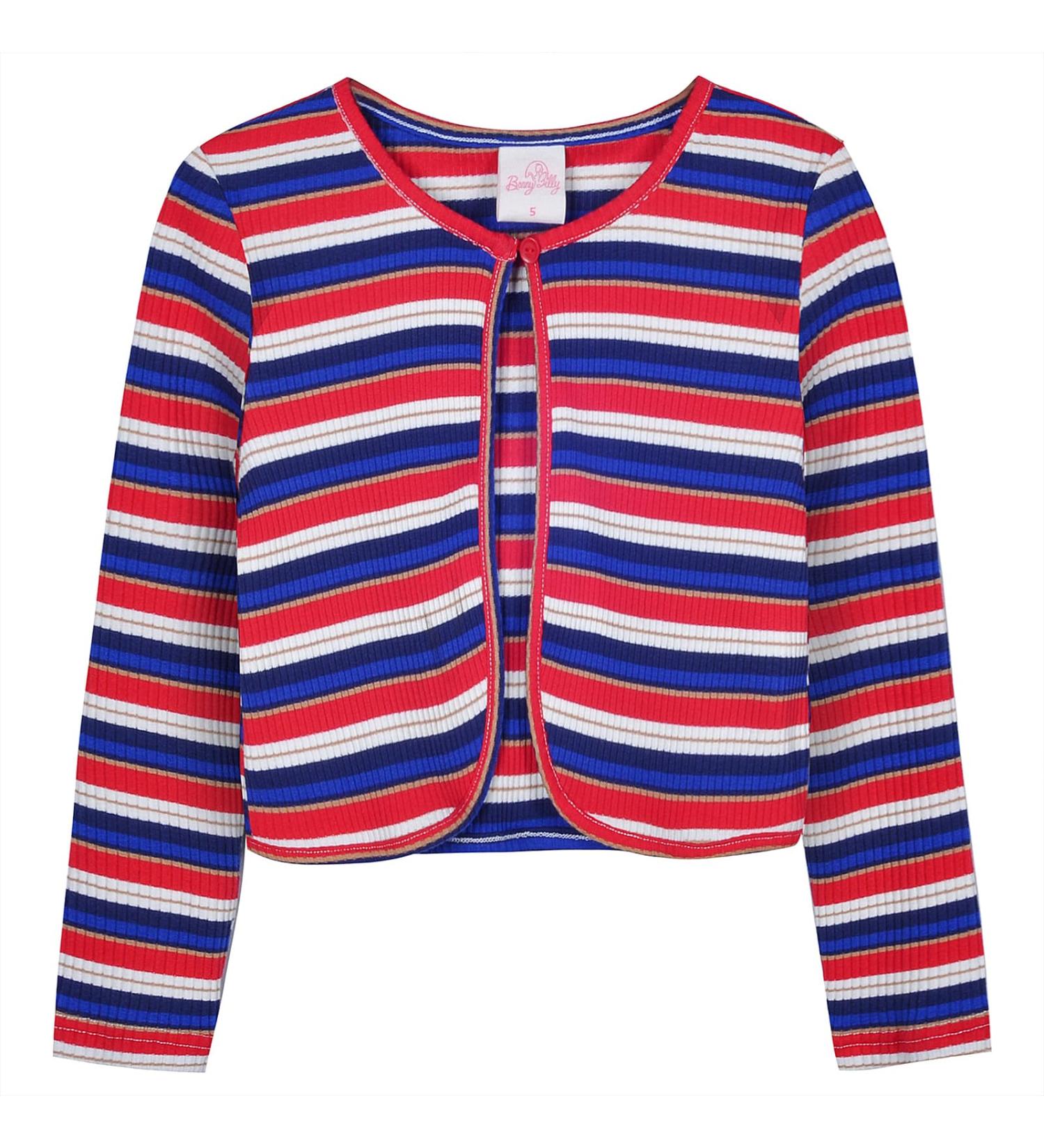 BONNY BILLY Girls Cardigan Long Sleeve Knitted Cotton Bolero Shrug | Kids Clothing 5-6 Years | Stripe Red - Buy Online on GoSupps.com