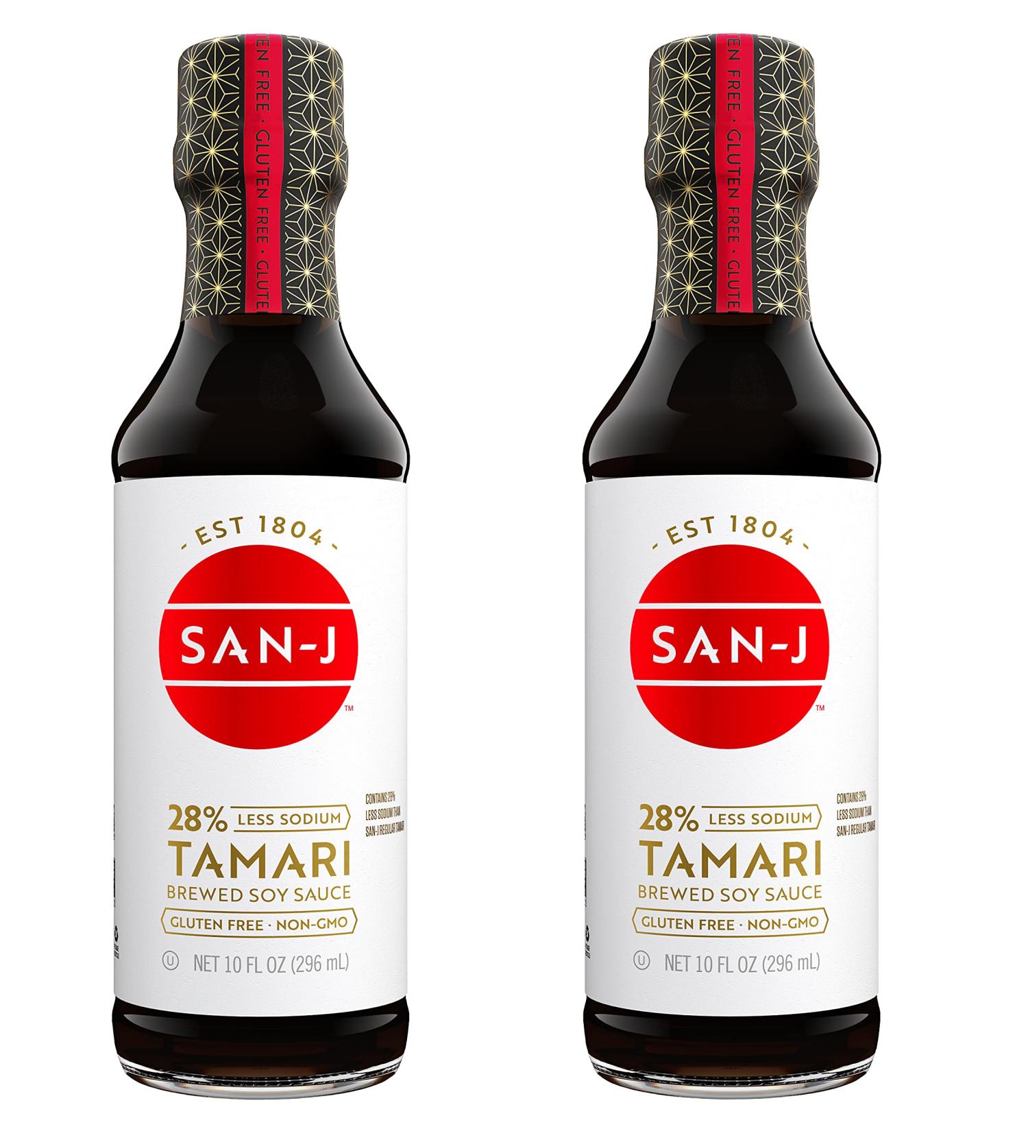 San-J Reduced Sodium Gluten-Free Tamari Soy Sauce 10 Fl Oz (Pack of 2) - Vegan, Kosher, Non GMO, FODMAP Friendly - Buy Online on GoSupps.com