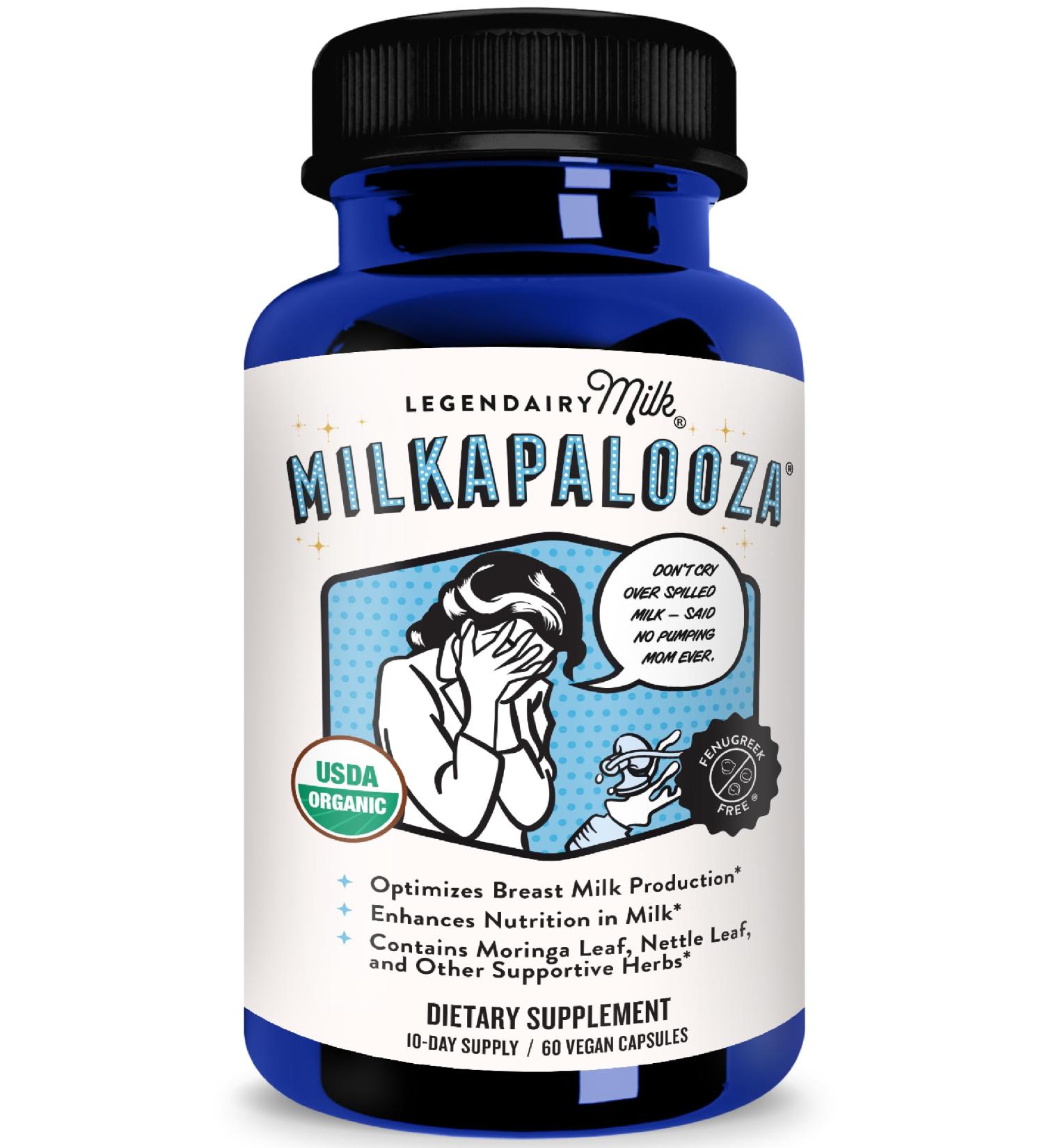 Legendairy Milk Milkapalooza Lactation Supplement for Breastfeeding Moms, Increase Breast Milk Supply with Organic Moringa, Fennel, Nettle, & Shatavari, Vegan Postpartum Essentials Fenugreek-Free 60ct - Buy Online on GoSupps.com