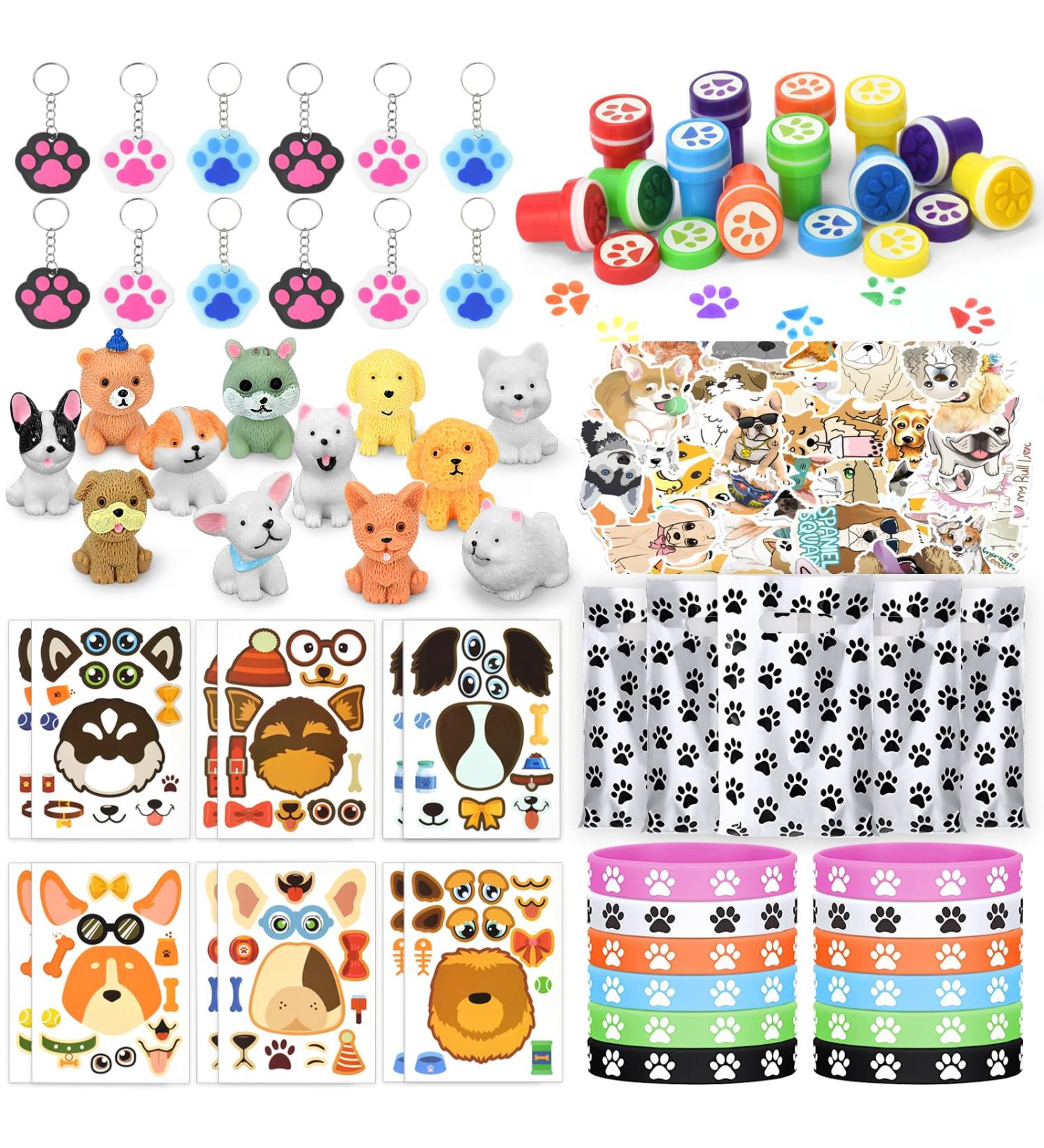 122PC Dog Party Gifts | Birthday Party Accessories for Dogs | Gift Bags DIY Facial Stickers Keychains & Stickers for Kids - Buy Online on GoSupps.com