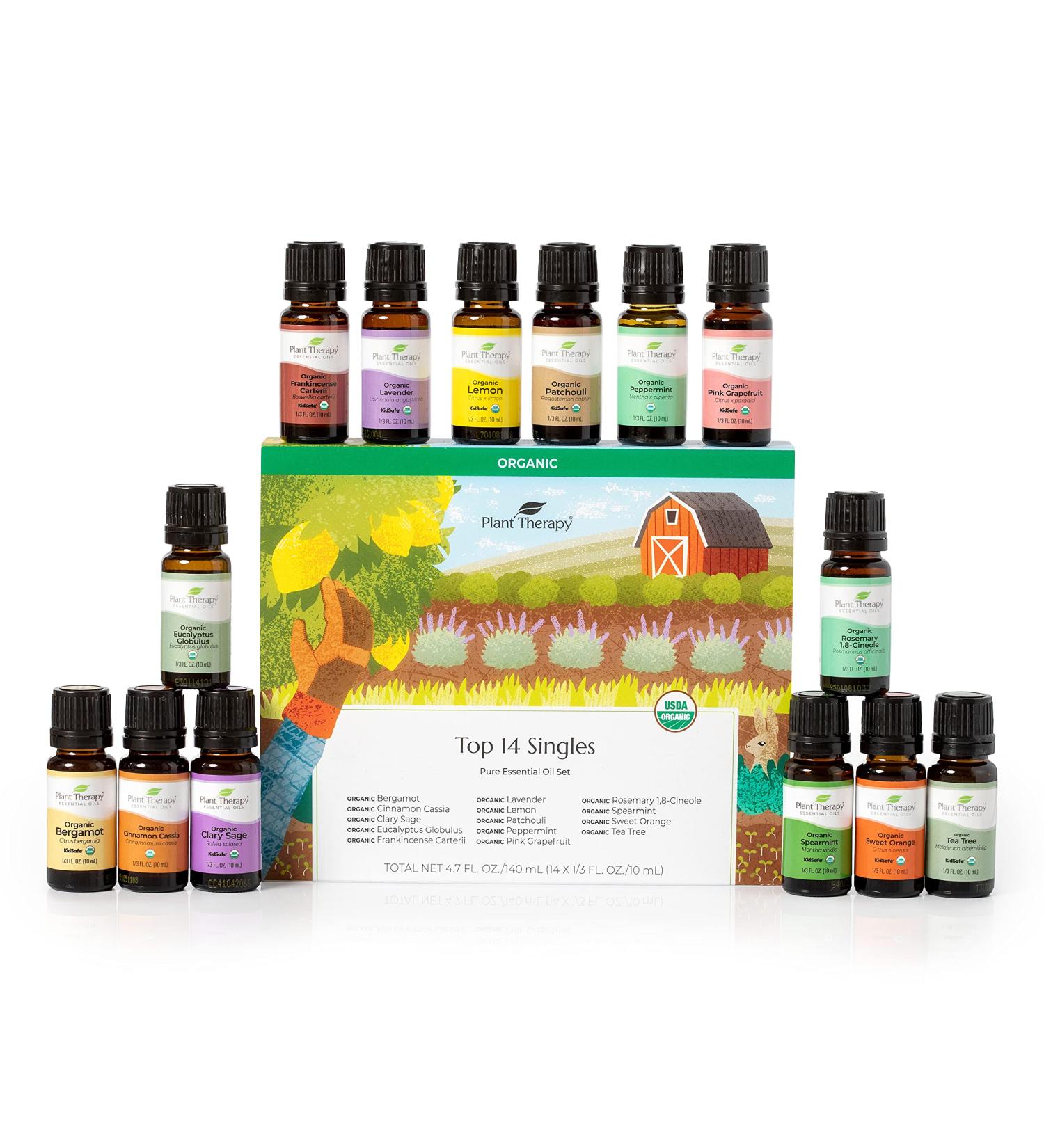 Plant Therapy Top 14 Organic Essential Oils Set - 100% Pure Undiluted Aromatherapy for Diffusion & Body Care - 10 mL Each - International Shipping Available - Buy Online on GoSupps.com