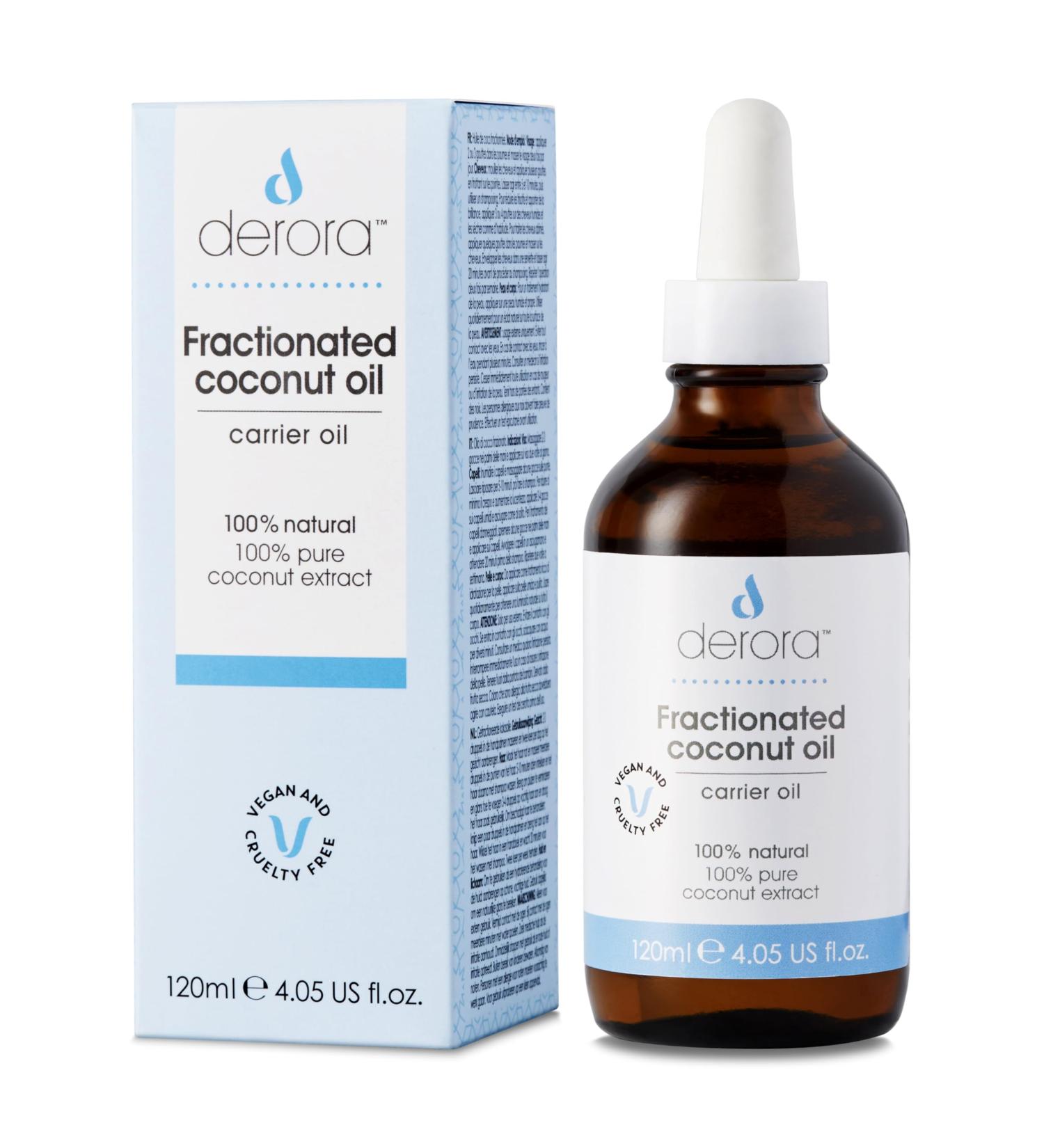 Derora Derora Fractionated Coconut Oil | Nourishes skin hair and nails | 100% pure and natural | Rich in antioxidants and vitamins A C and E | All skin types | Vegan and free from